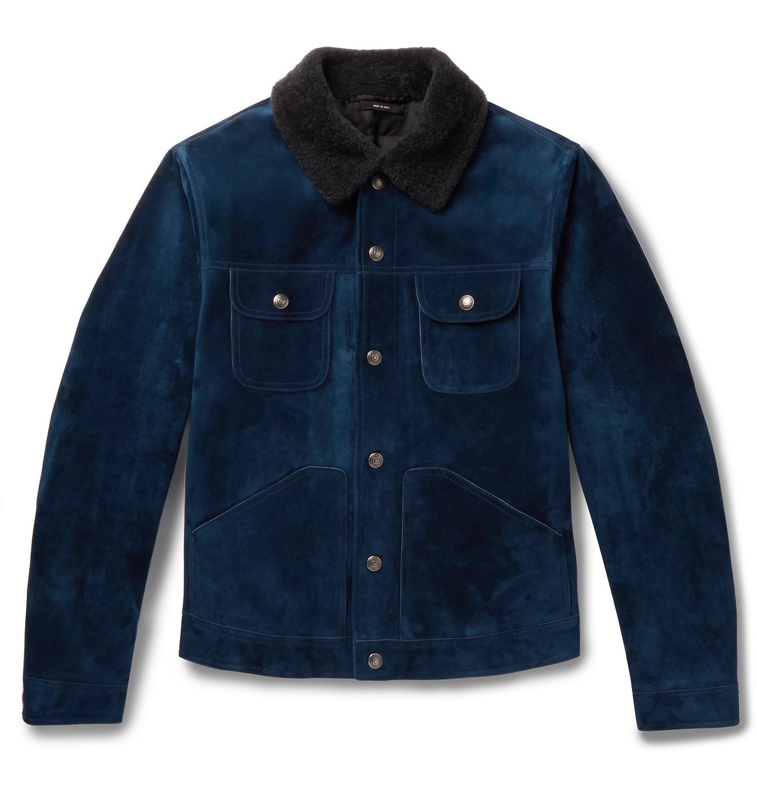 Tom Ford Suede Shearling Trucker Jacket in Blue for Men - Lyst