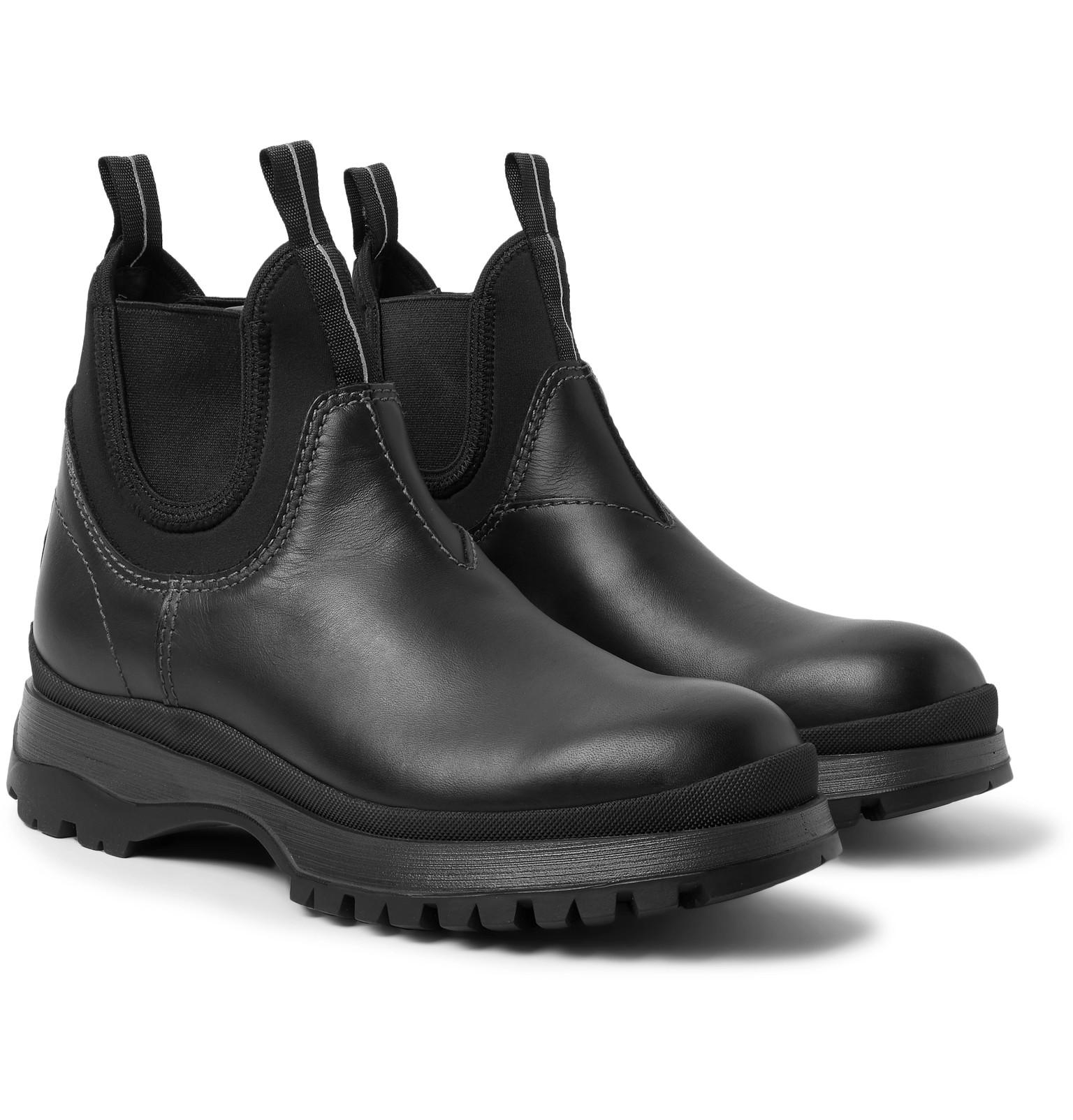 Prada Leather And Neoprene Chelsea Boots in Black for Men | Lyst