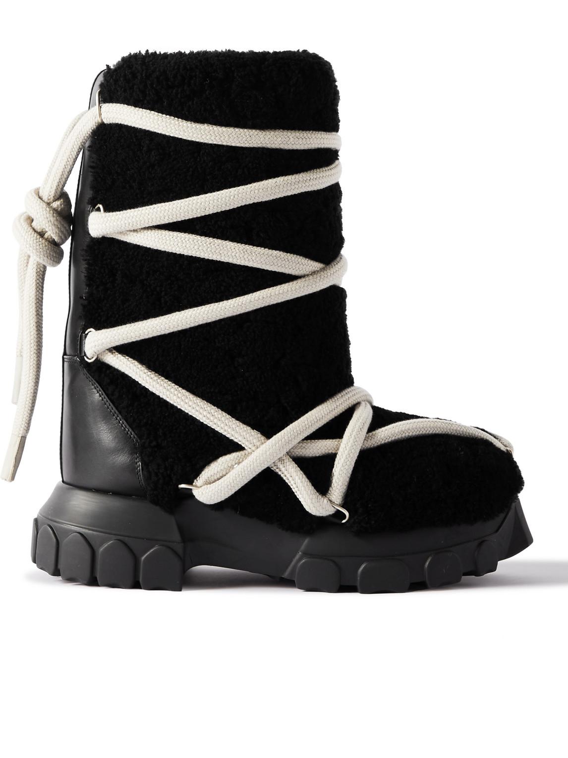 Rick Owens Lunar Tractor Leather-trimmed Shearling Boots in Black for Men |  Lyst