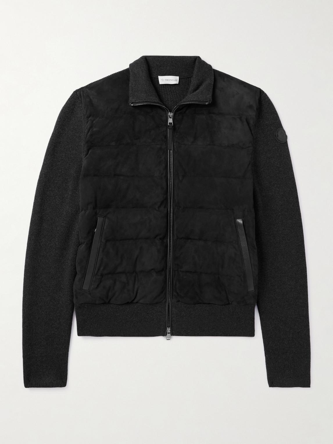 Moncler Slim fit Logo appliqued Leather trimmed Quilted Suede And Virgin Wool Down Cardigan in Black for Men Lyst UK