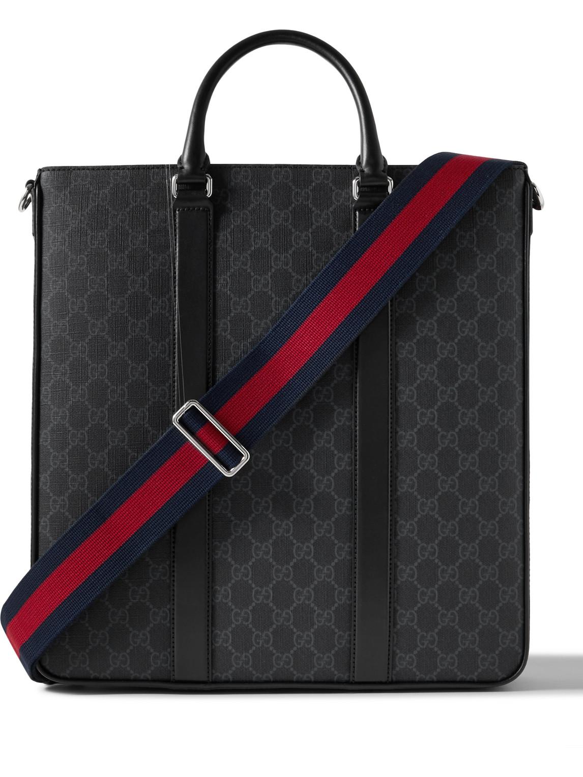 Gucci Leather Trimmed Monogrammed Coated Canvas Tote Bag in Black for Men Lyst