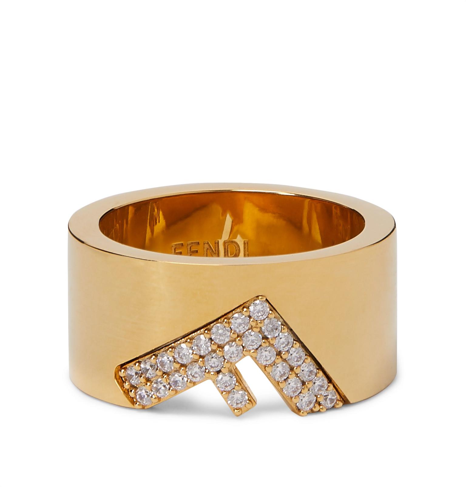 Fendi Goldtone And Crystal Ring in Metallic for Men Lyst