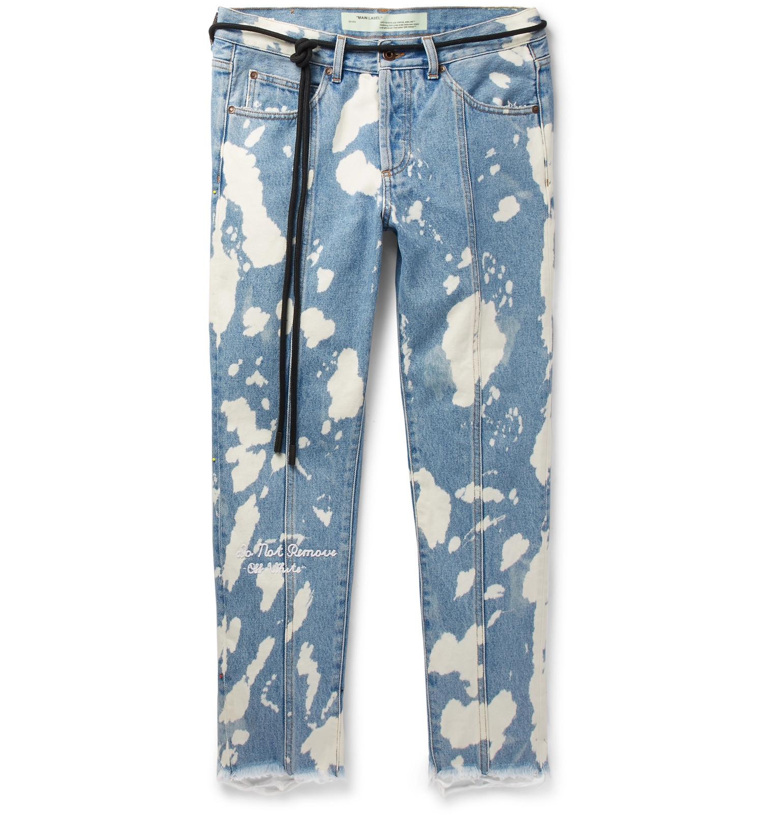 Off-White c/o Virgil Abloh Slim-fit Cropped Distressed Bleached Denim Jeans  in Blue for Men - Lyst