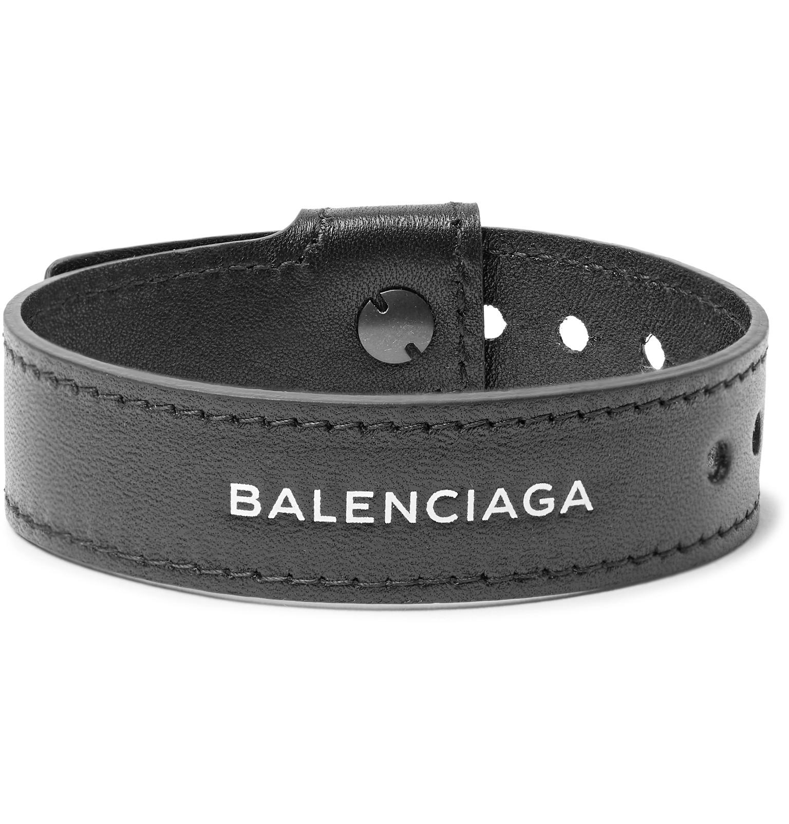 Balenciaga Logo-print Leather Bracelet in Black for Men - Lyst