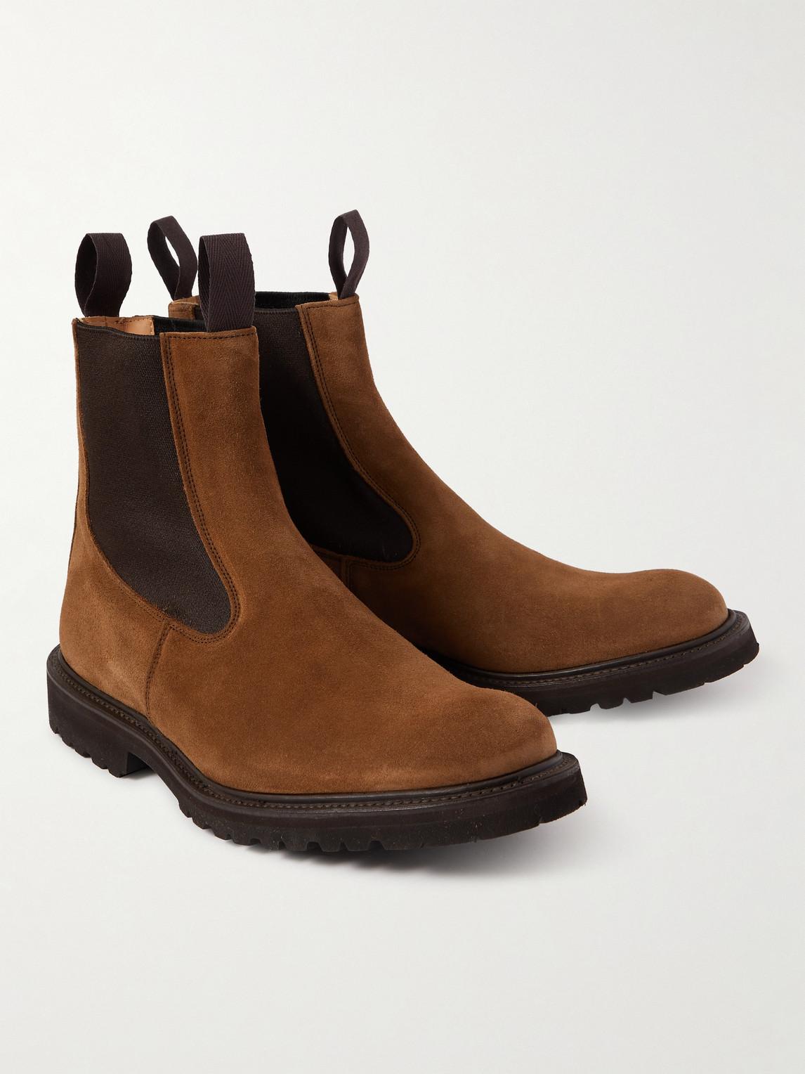 Tricker's Stephen Suede Brogue Chelsea Boots in Brown for Men