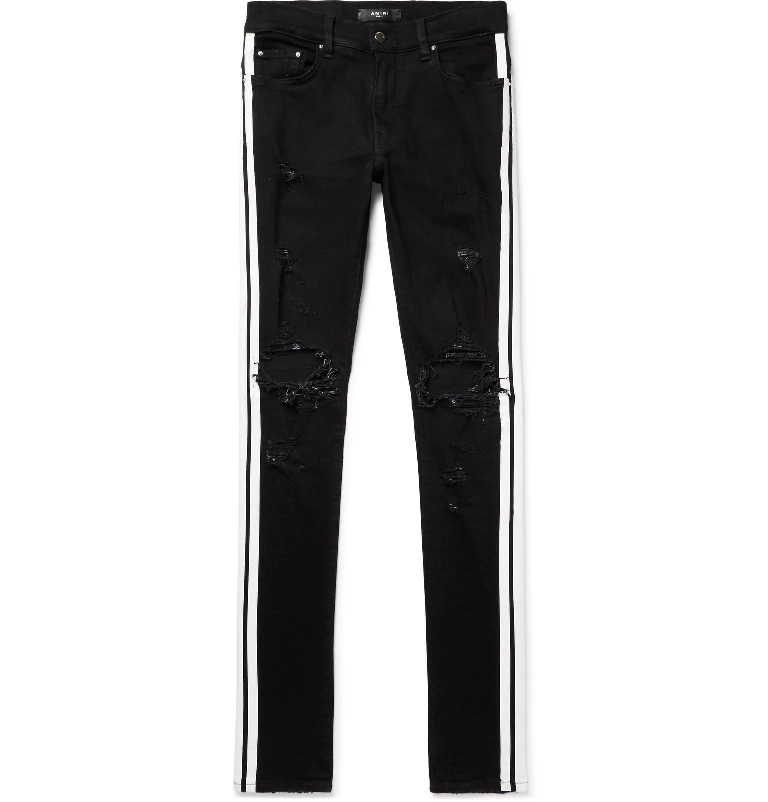 Amiri Track Skinny-fit Striped Stretch-denim Jeans in Black for Men | Lyst