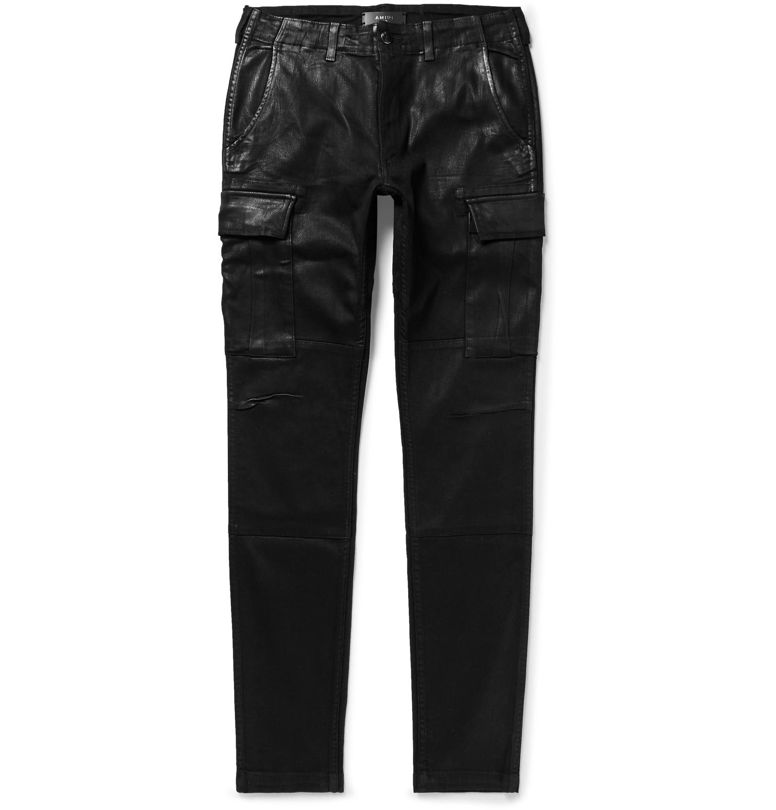 Amiri Skinny-fit Waxed Stretch-denim Cargo Jeans in Black for Men - Lyst