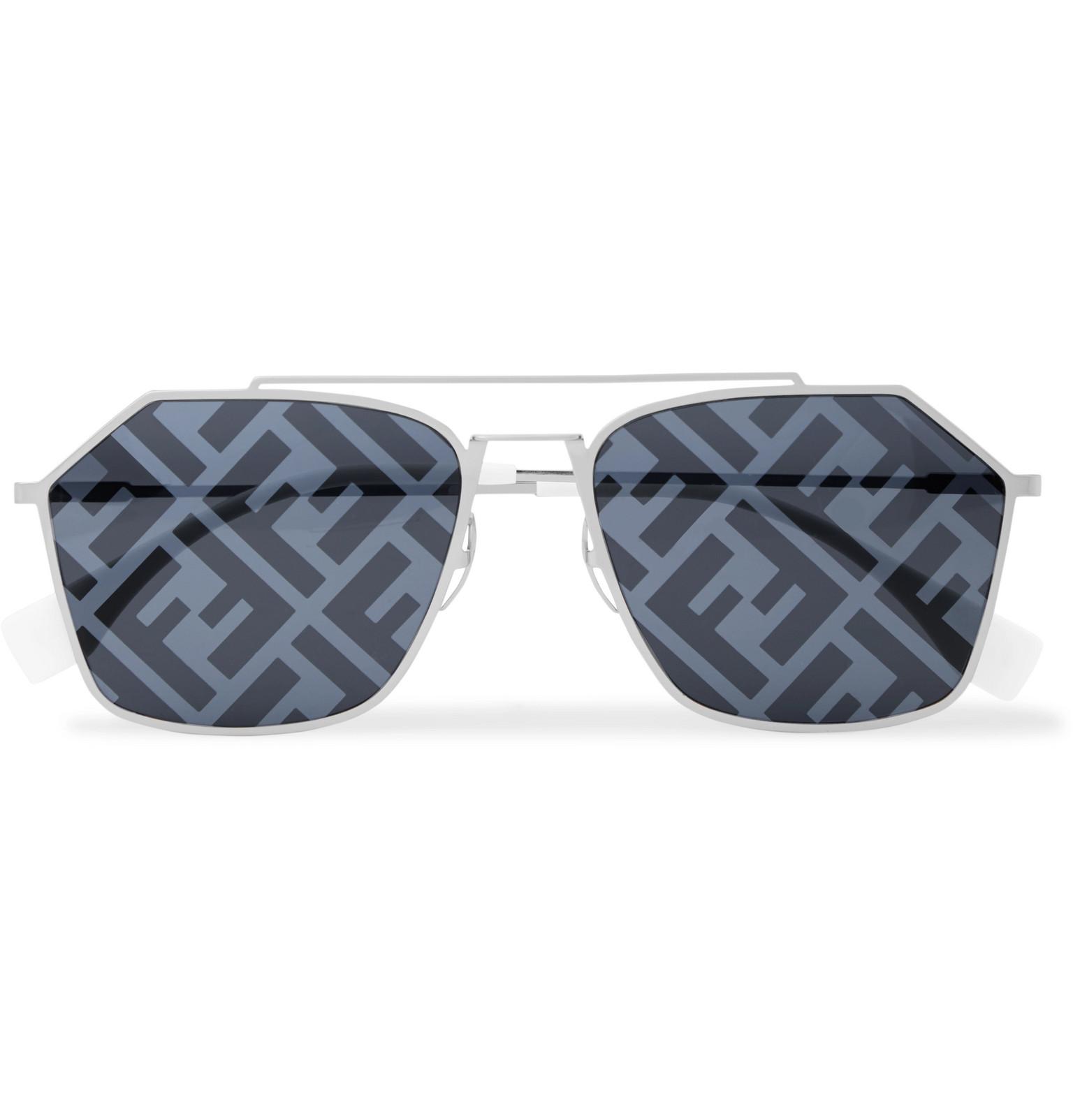 Fendi Logo-print Aviator-style Silver-tone Sunglasses in Metallic for ...