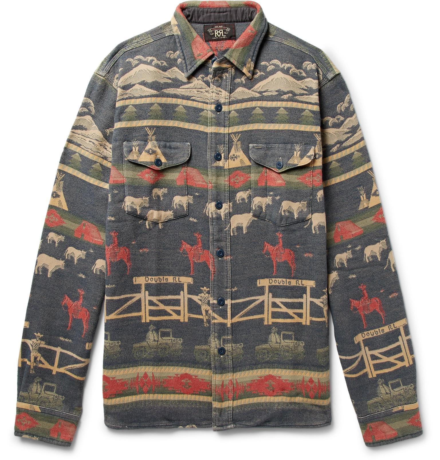 RRL Cottonjacquard Shirt in Blue for Men Lyst UK