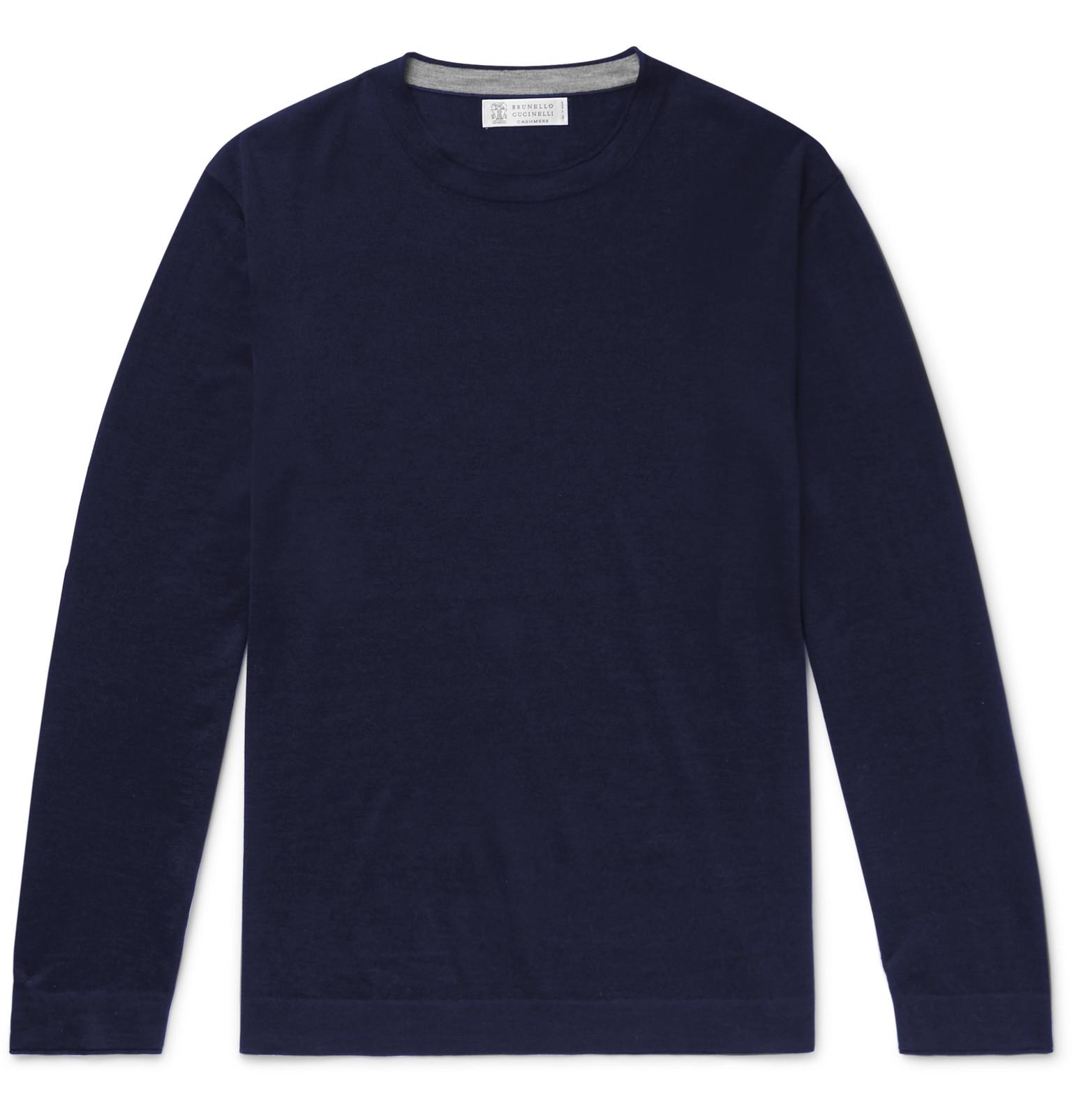 Brunello Cucinelli Mélange Cashmere And Silk-blend Sweater in Blue for ...