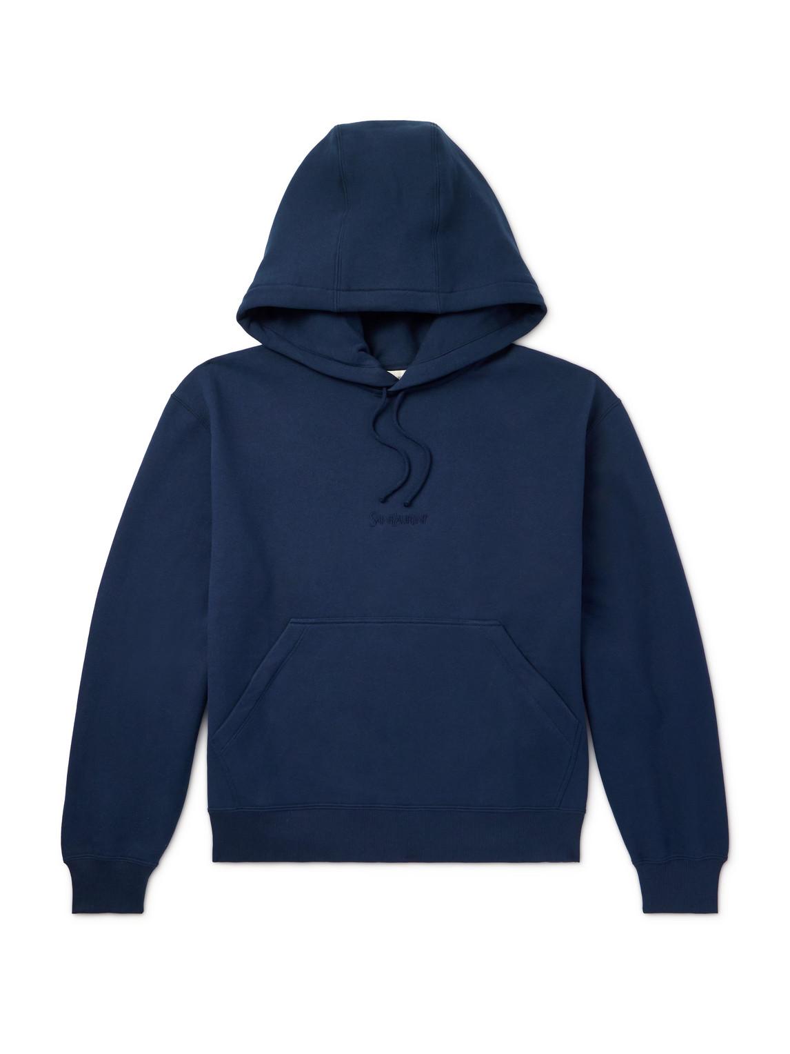 パーカー・フーディ Saint Laurent Midnight blu cotton sweatshirt SAINT LAURENT Logo-embroidered hooded cotton sweatshirt