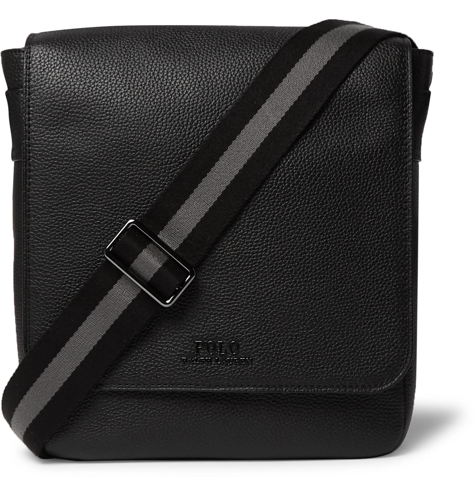 Polo Ralph Lauren Pebble-grain Leather Messenger Bag in Black for Men | Lyst