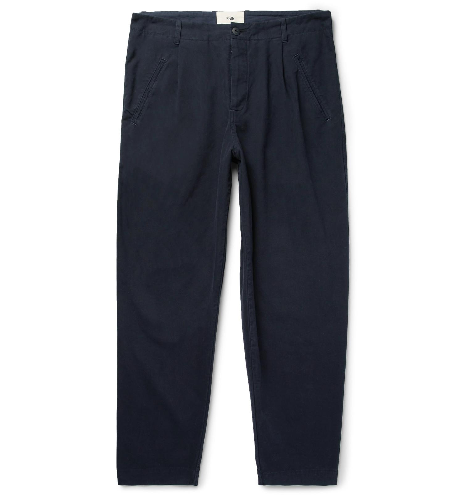 Folk Navy Assembly Tapered Pleated Cotton-canvas Trousers in Blue for Men - Save 55% - Lyst