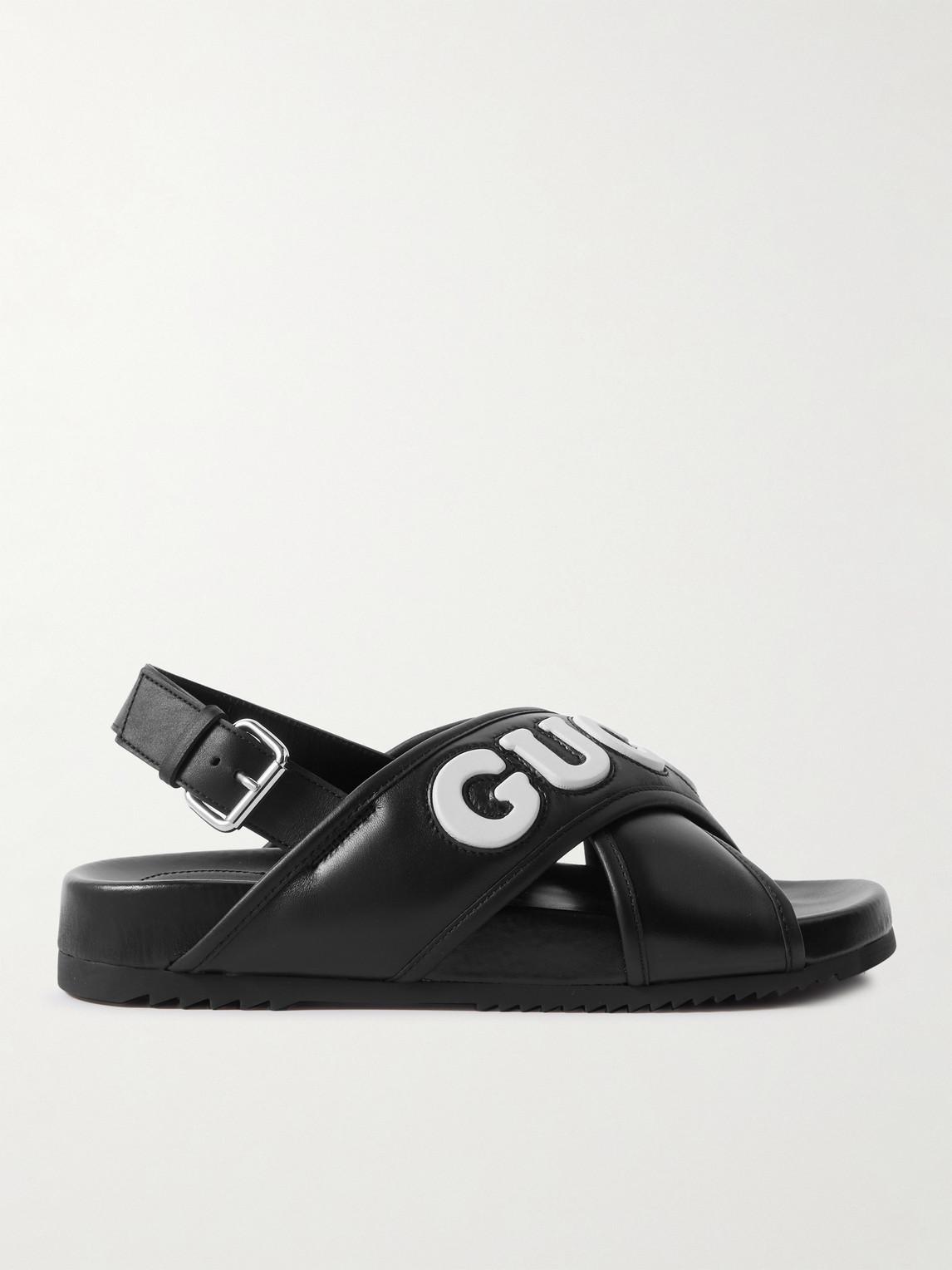 Gucci Logoembossed Leather Sandals in Black for Men Lyst Canada