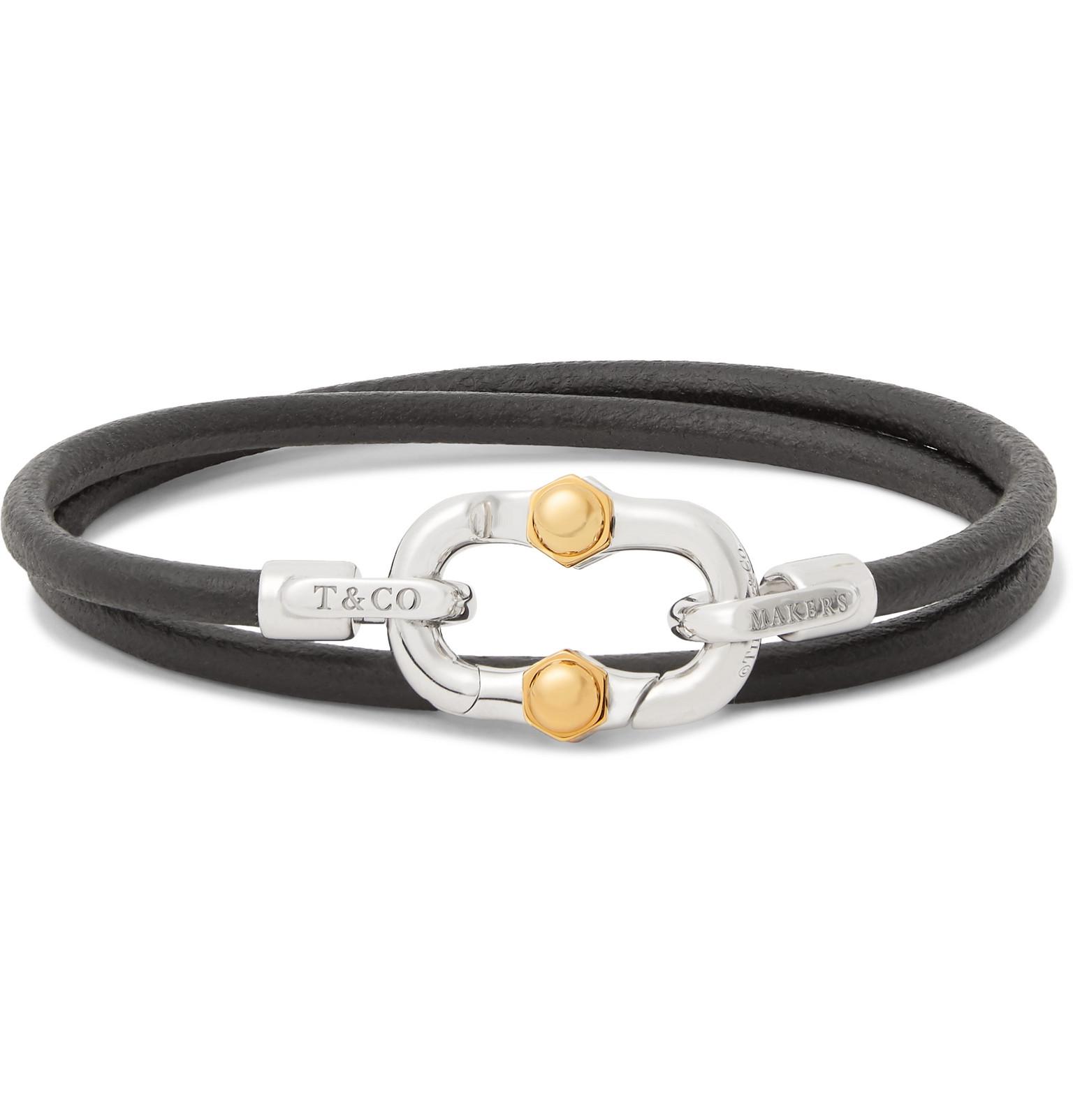 Tiffany & Co. Tiffany 1837 Makers Leather, Sterling Silver And 18-karat  Gold Wrap Bracelet in Black for Men | Lyst