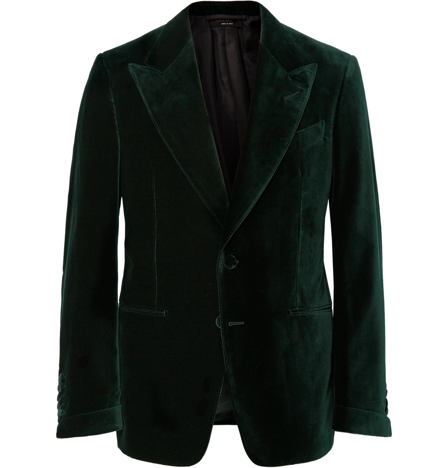 Tom Ford Dark-green Shelton Slim-fit Cotton-velvet Tuxedo Jacket for ...