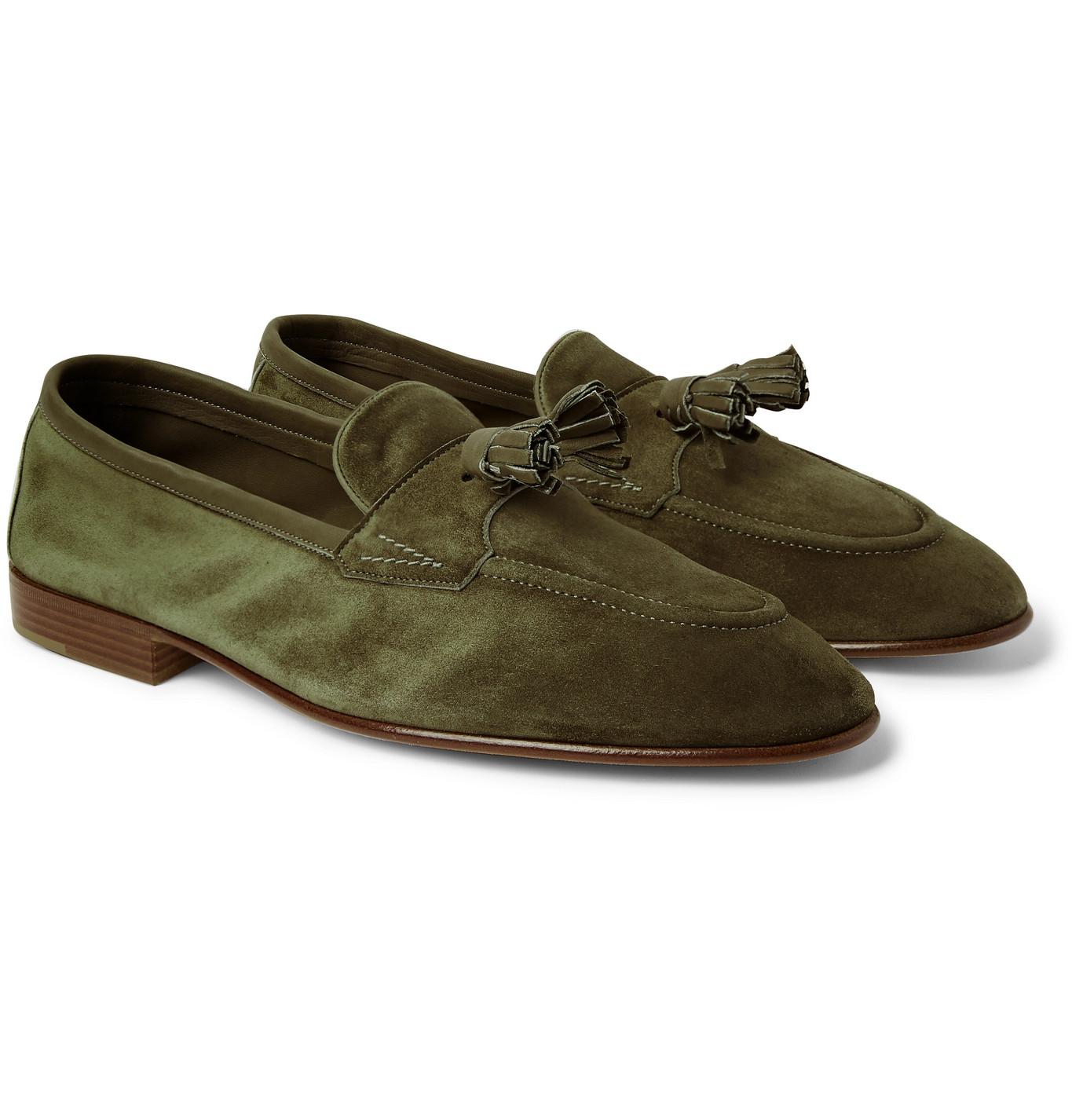 Edward Green Portland Leather-trimmed Suede Tasselled Loafers in Green ...