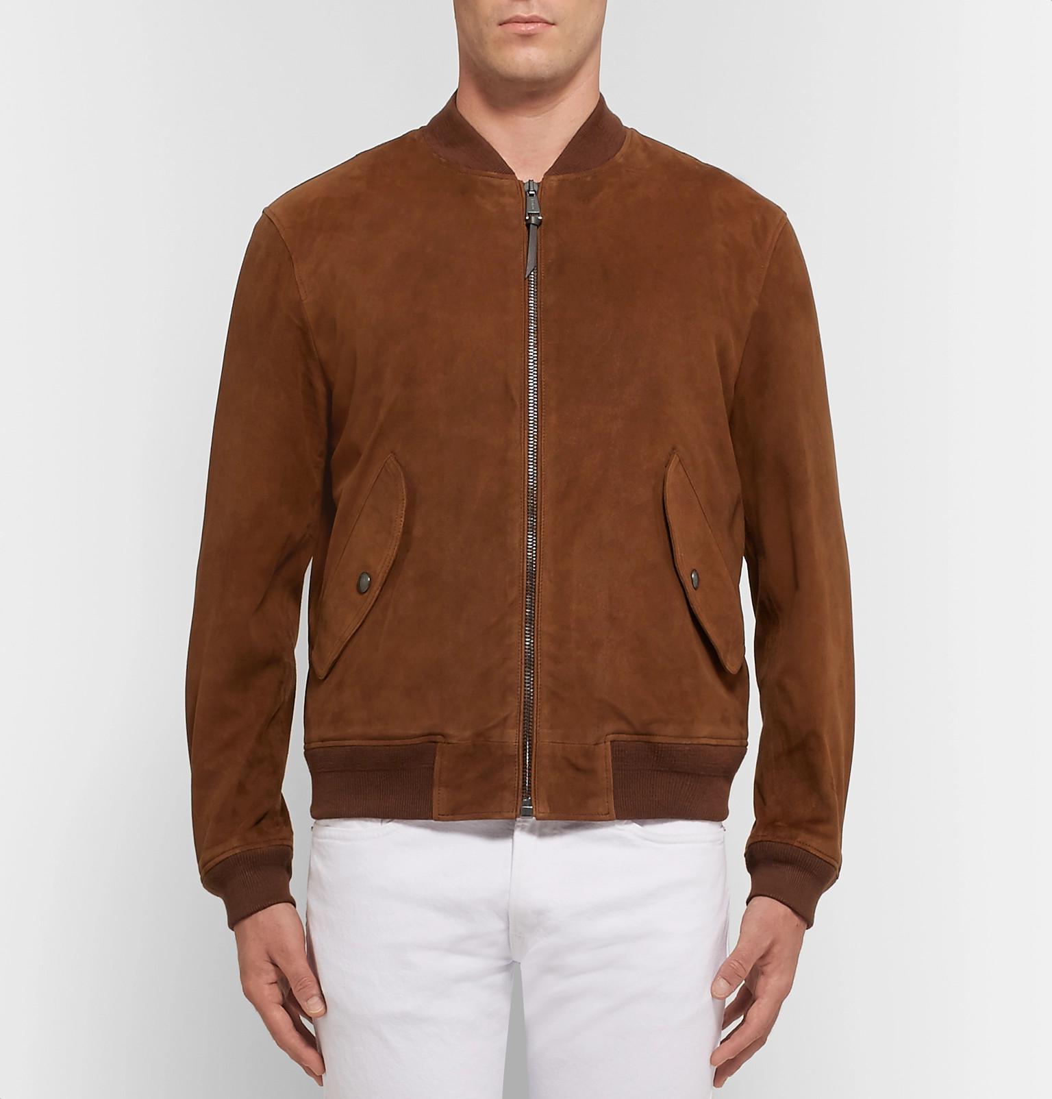 Polo Ralph Lauren Slim-fit Suede Bomber Jacket in Tan (Brown) for Men - Lyst