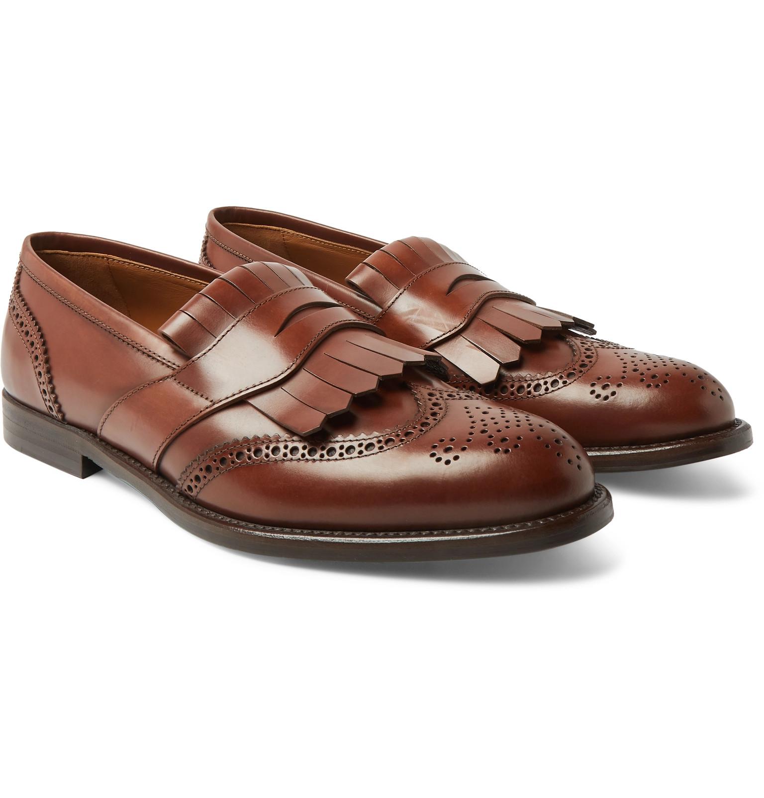 Brunello Cucinelli Broguedetailed Leather Kiltie Loafers in Brown for