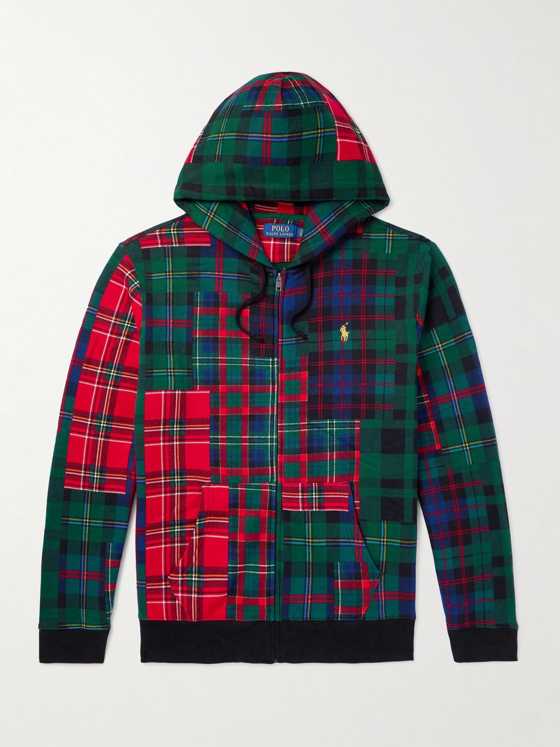Polo Ralph Lauren Checked Cotton-Blend Zip-Up Hoodie in Red for