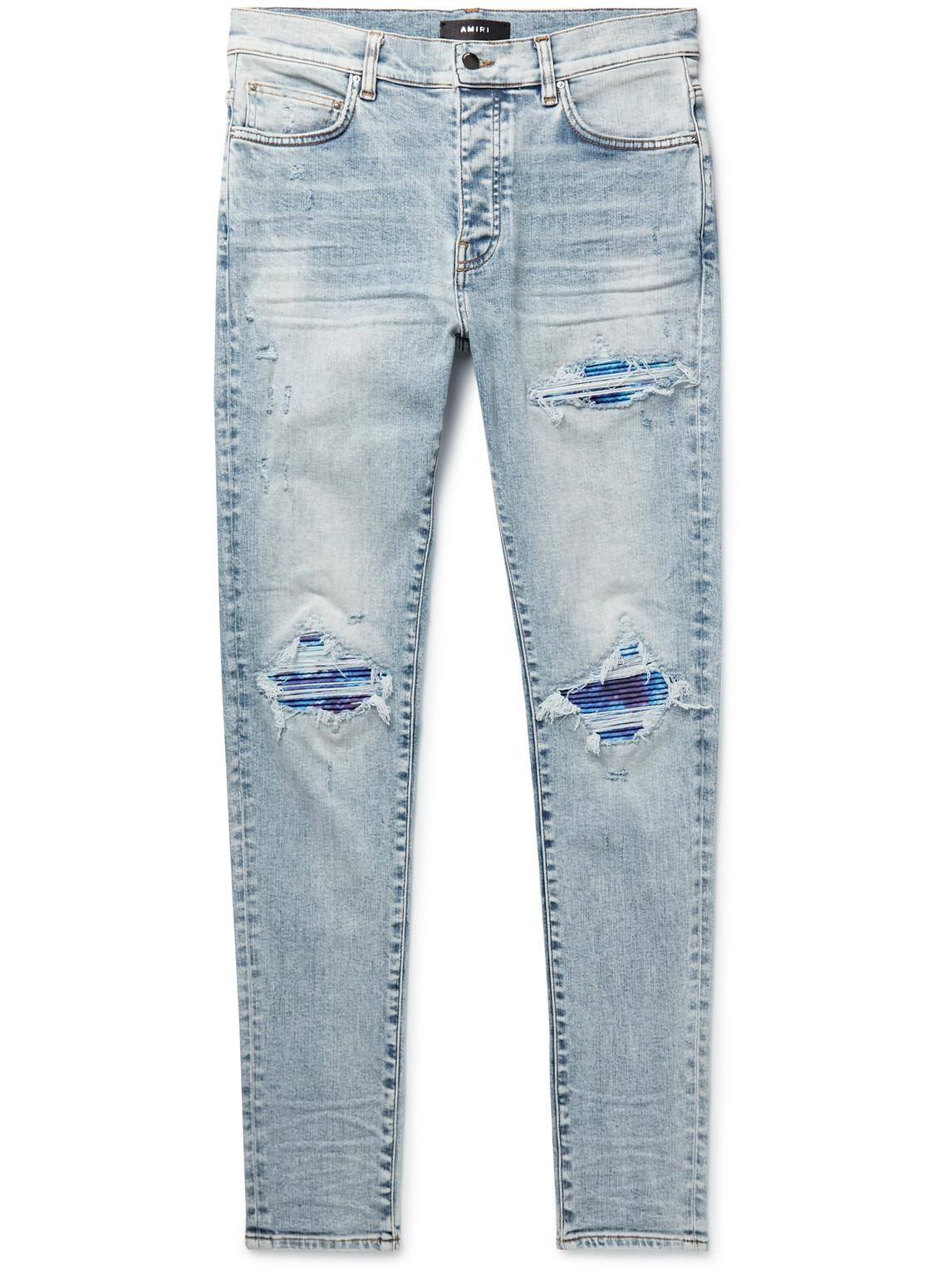 Amiri Mx1 Skinny-fit Tie-dyed Drill-trimmed Distressed Jeans in Blue for Men  | Lyst