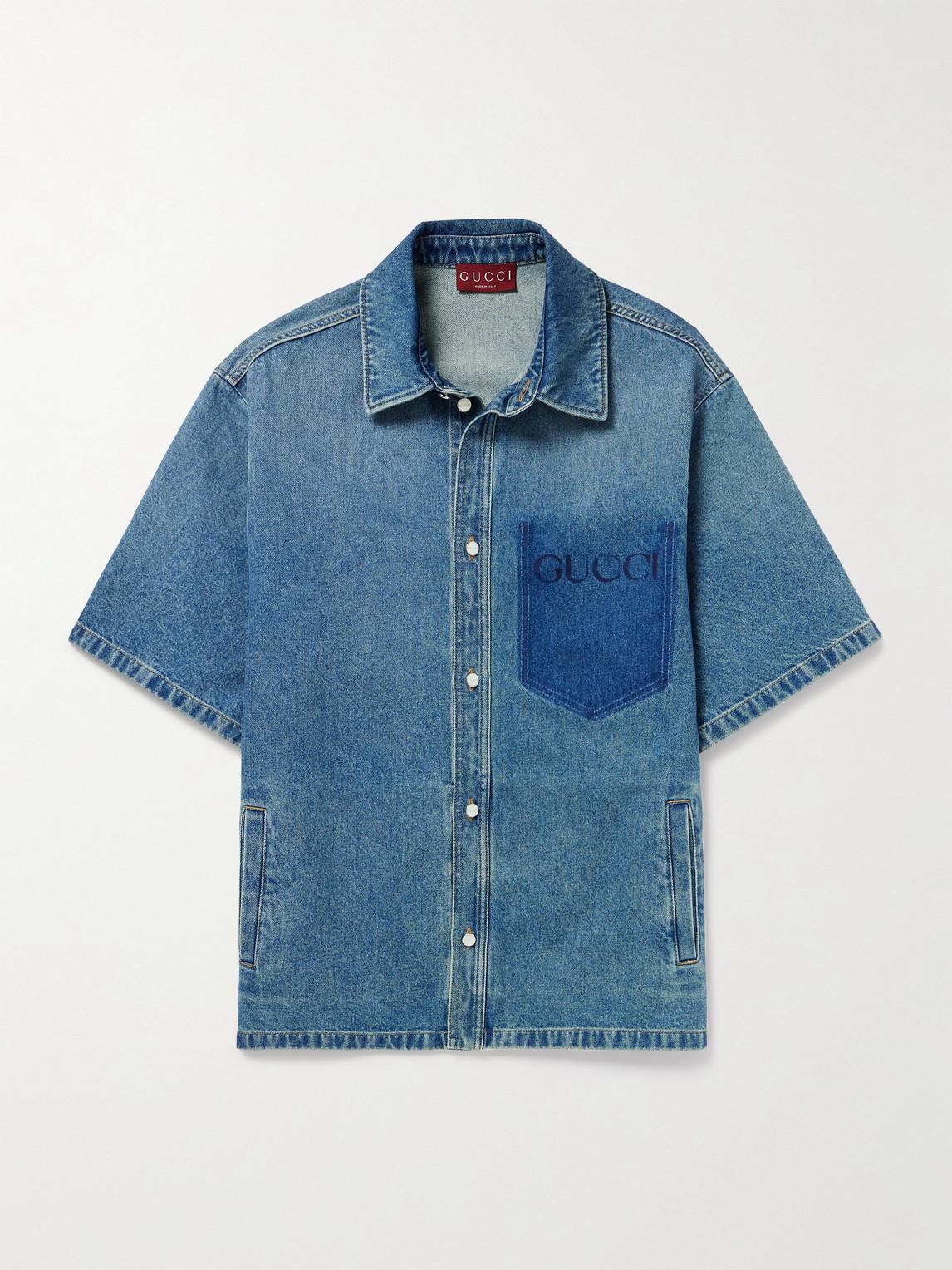 Gucci Oversized Washed Denim Shirt in Blue for Men Lyst UK