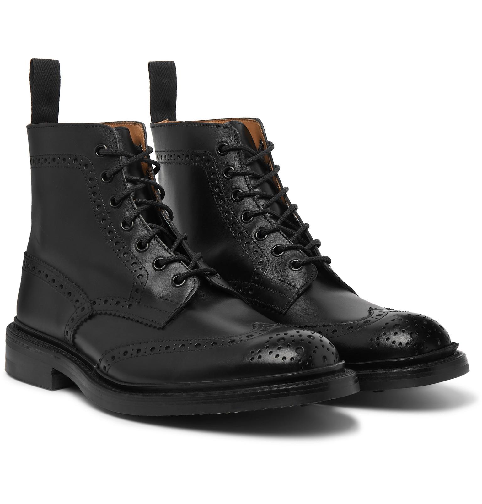 Tricker's Stow Full-grain Leather Brogue Boots in Black for Men - Lyst