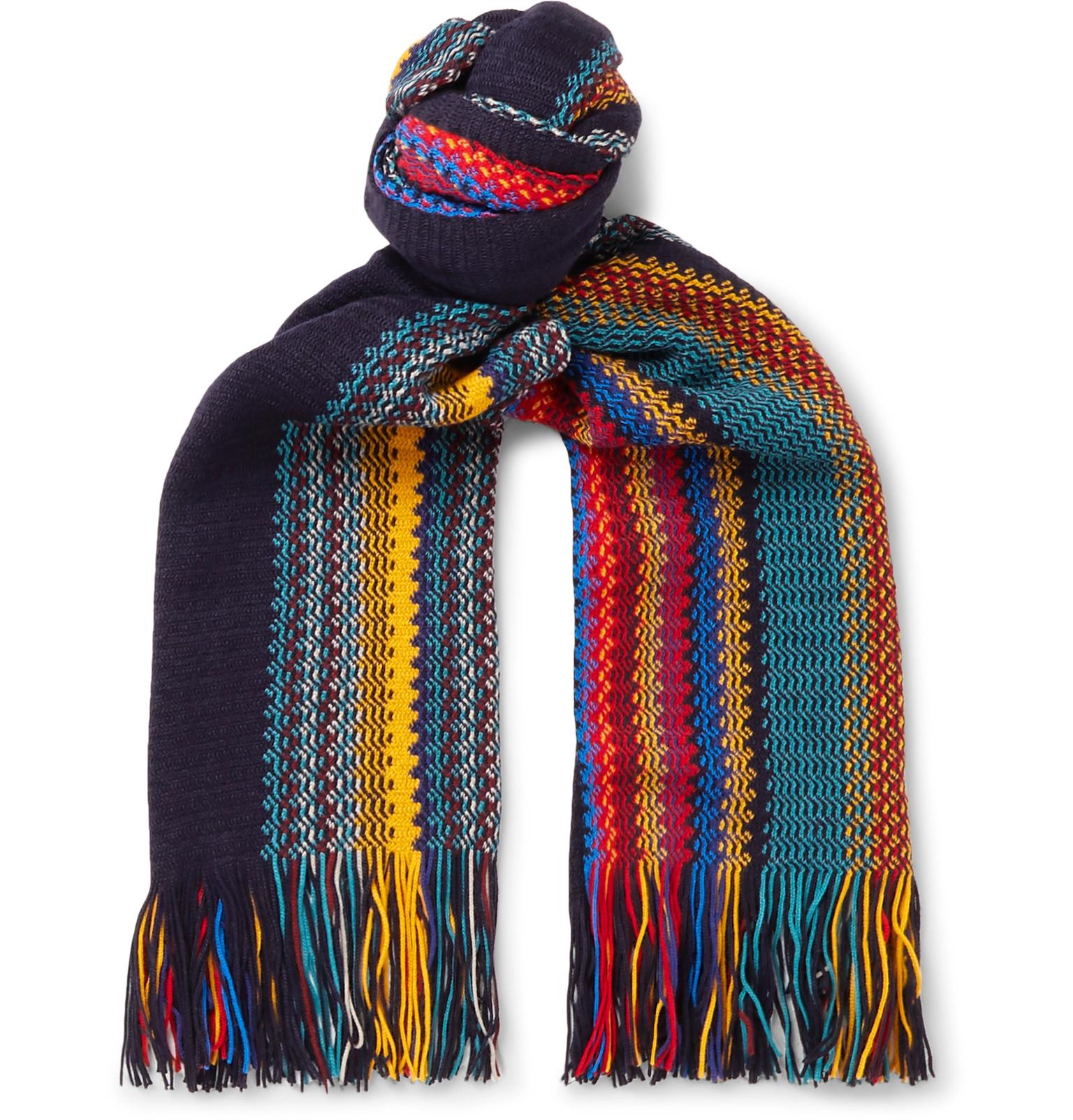 Missoni Fringed Striped Woolblend Scarf in Blue for Men Lyst