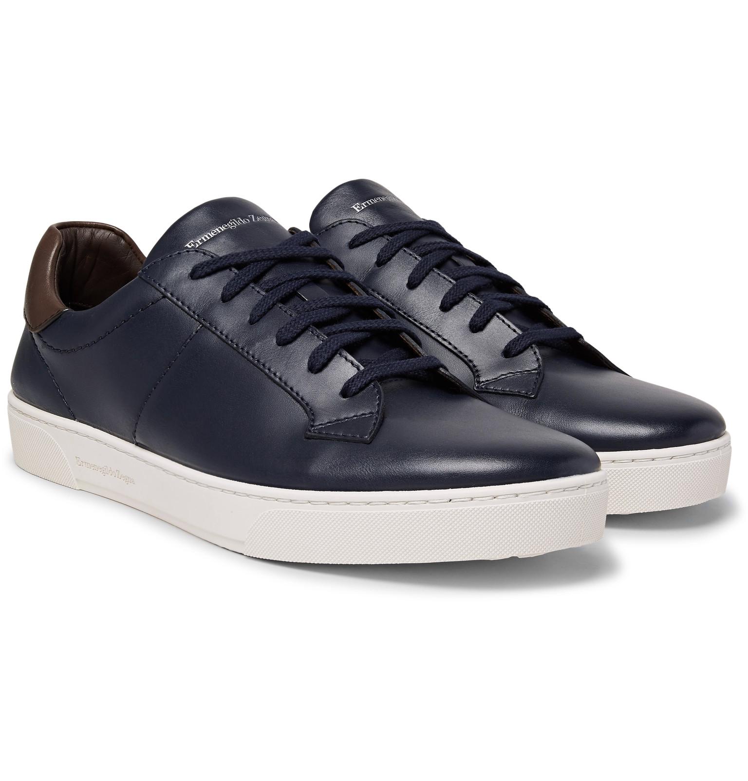 Ermenegildo Zegna Vittorio Vulcanised-leather Sneakers in Navy (Blue ...