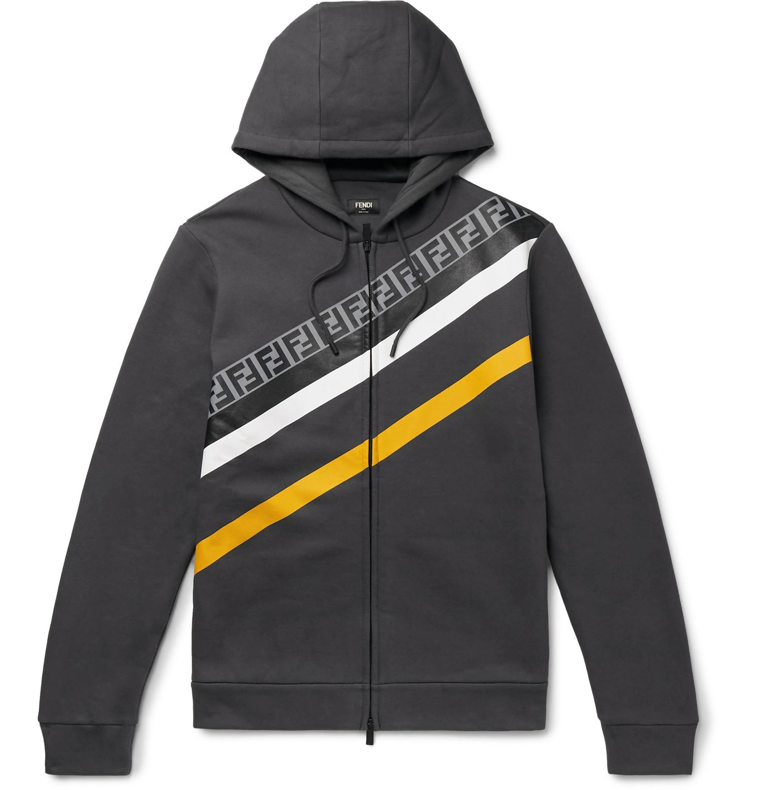 Fendi Logo-print Fleece-back Cotton-jersey Zip-up Hoodie in Grey for ...