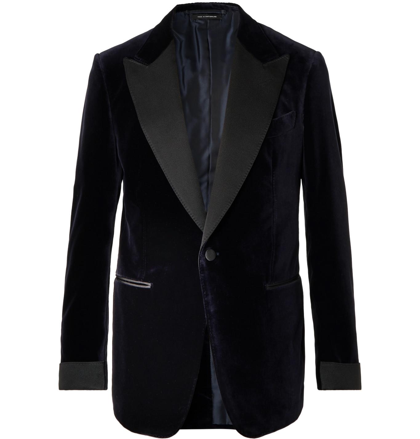 Tom Ford Shelton Slim-fit Cotton-velvet Tuxedo Jacket in Blue for Men ...