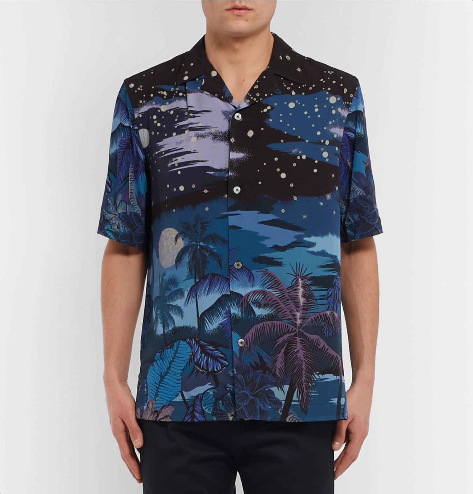 Paul Smith Camp-collar Printed Voile Shirt in Blue for Men | Lyst