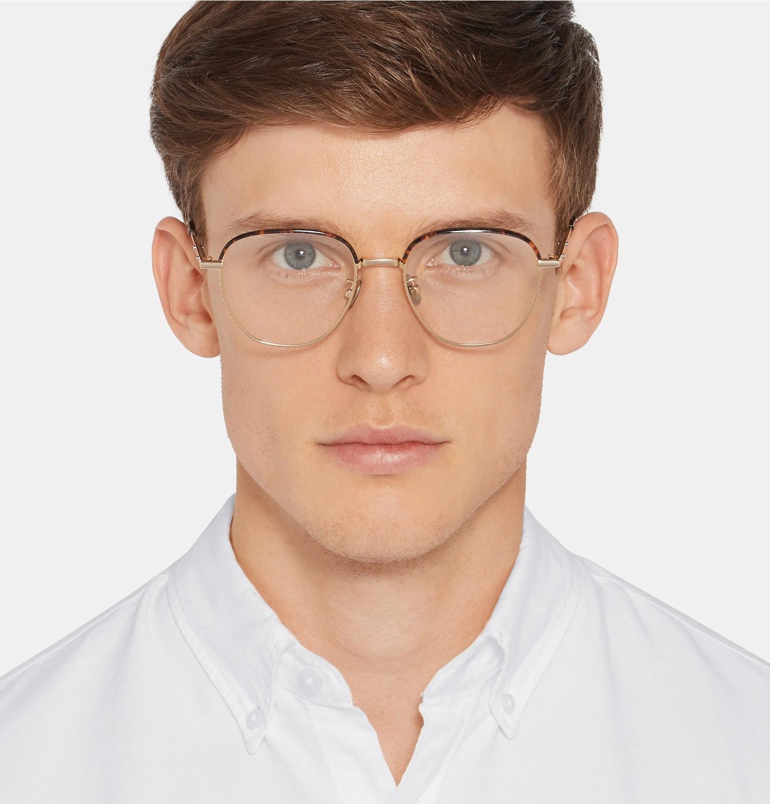 Bottega Veneta Leather Square Frame Tortoiseshell Acetate And Gold Tone Optical Glasses In Metallic For Men Lyst