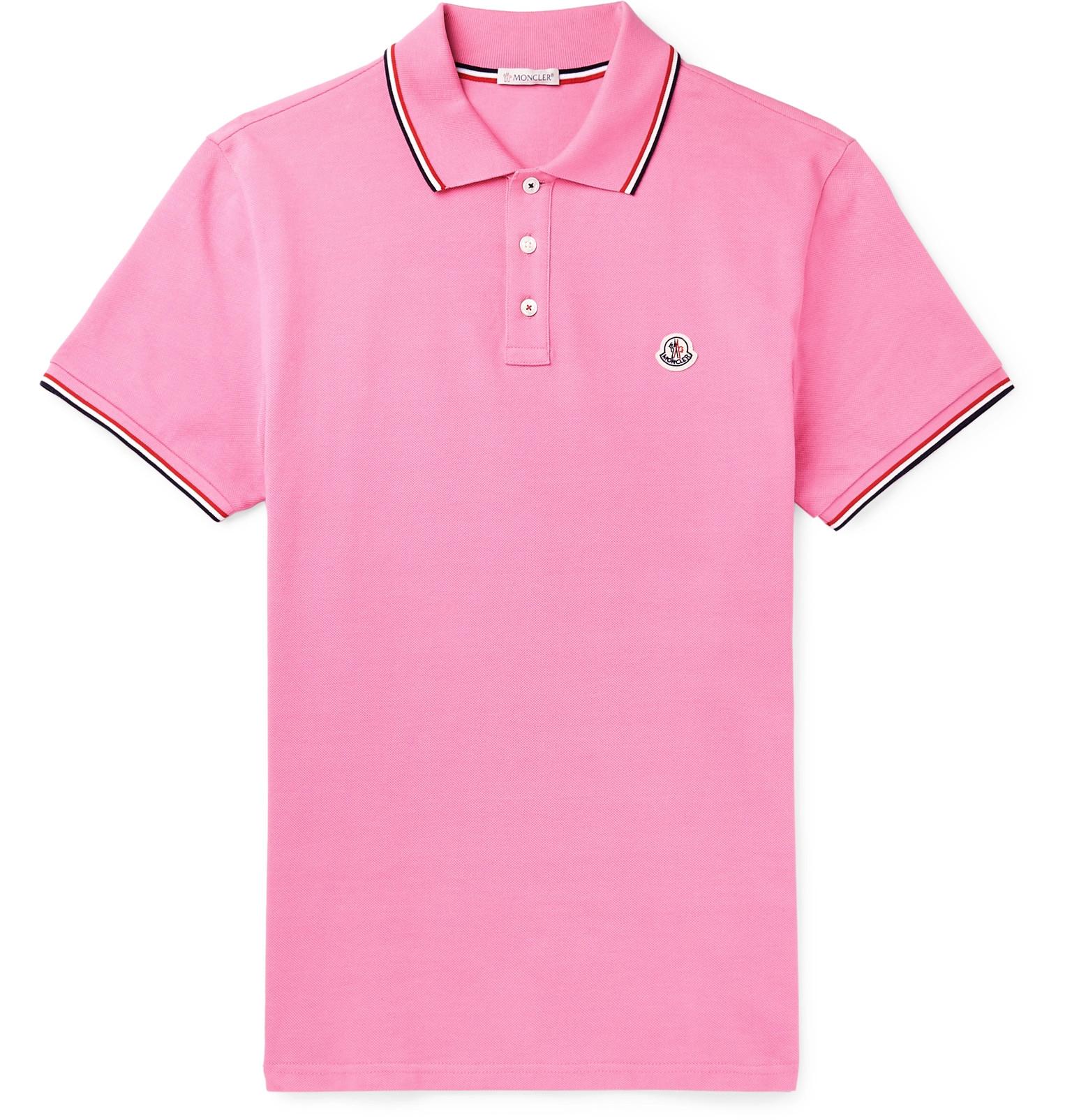 Moncler Short Sleeved Polo Shirt in Pink for Men | Lyst