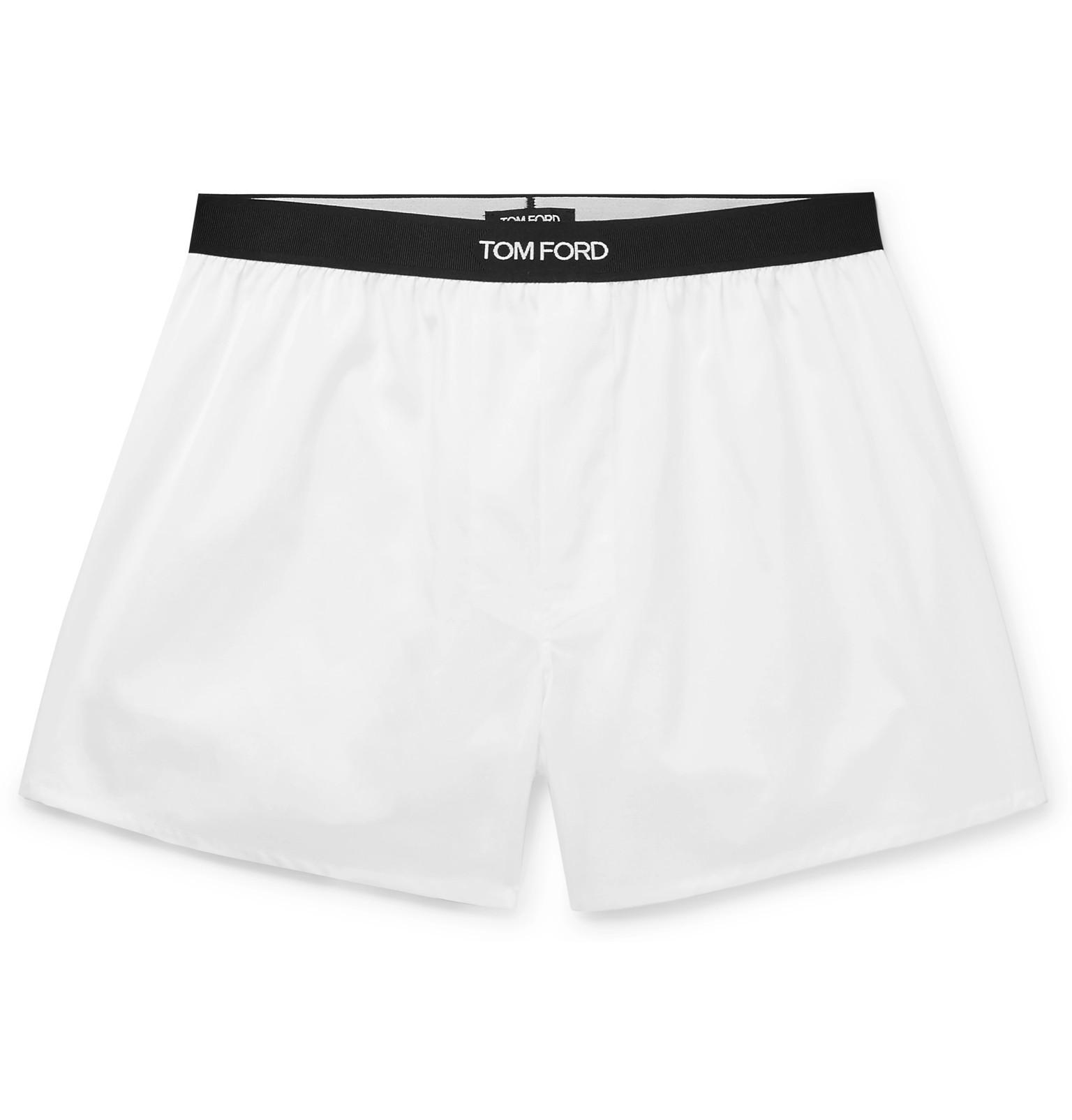 Tom Ford Grosgrain-trimmed Cotton Boxer Shorts in White for Men - Lyst