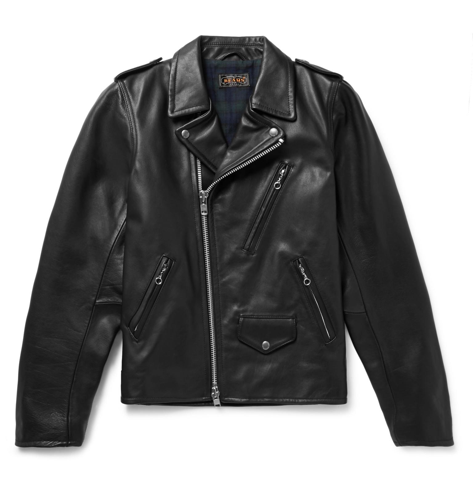 Beams Plus Leather Biker Jacket in Black for Men | Lyst
