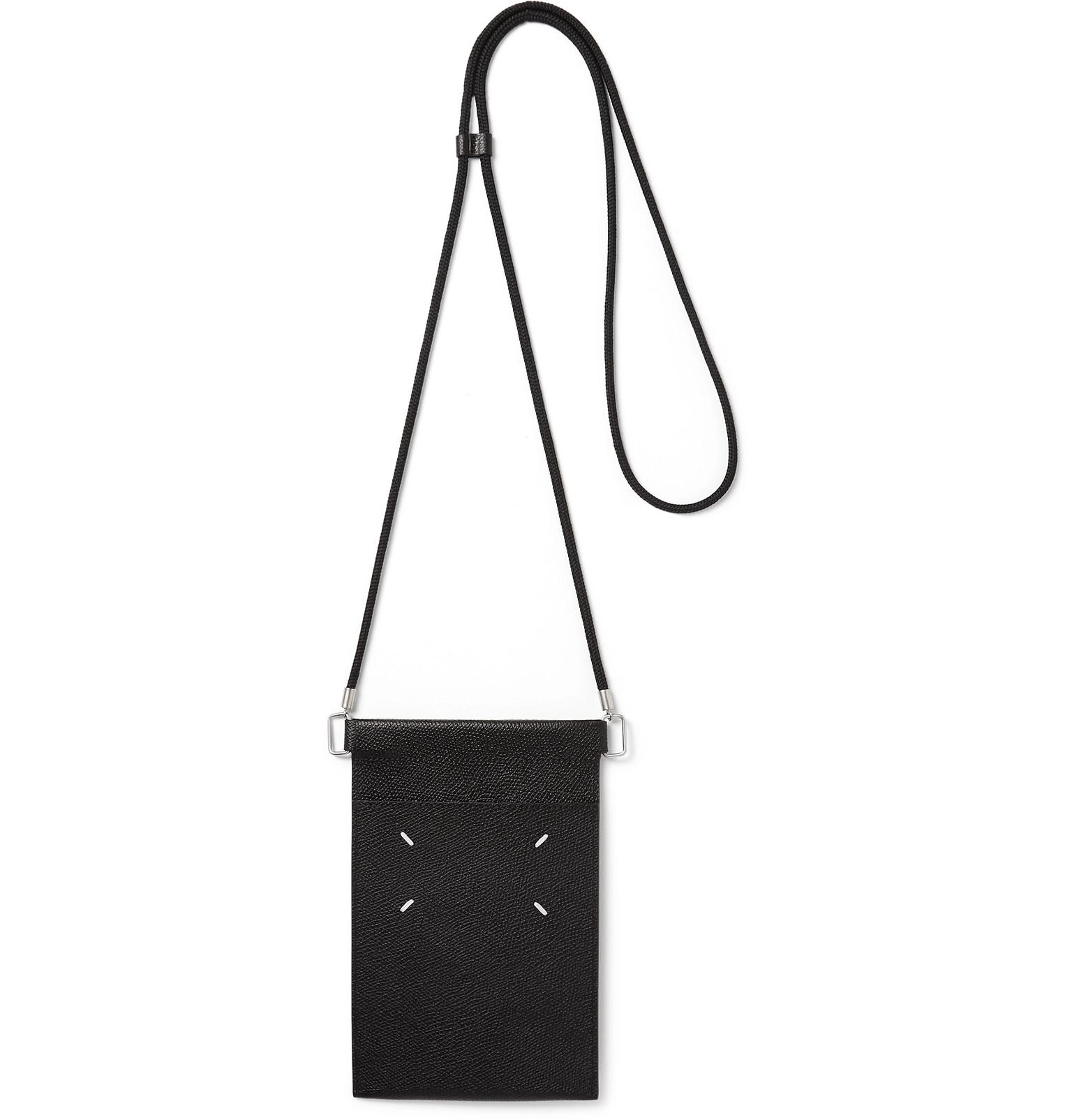 Maison Margiela Pebble-grain Leather Pouch With Lanyard in Beige (Black ...