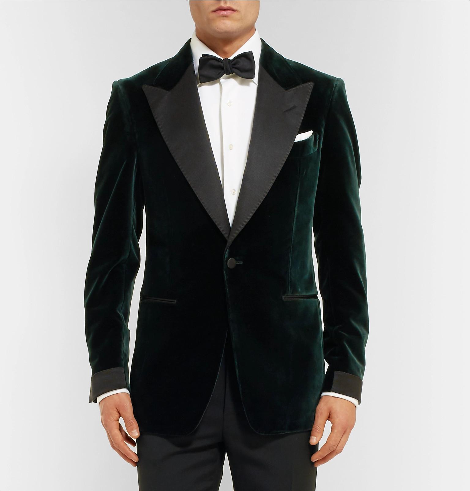 Tom Ford Icon Dark-green Shelton Slim-fit Grosgrain-trimmed Velvet ...