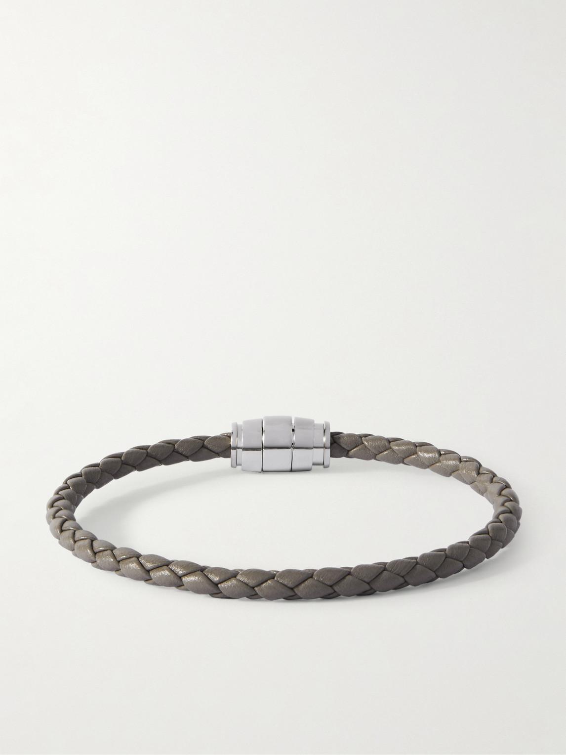 MONTBLANC Bracelet in woven grey leather ブレスレット MONTBLANC STERLING SILVER WOVEN GRAY LEATHER BRACELET SIZE M