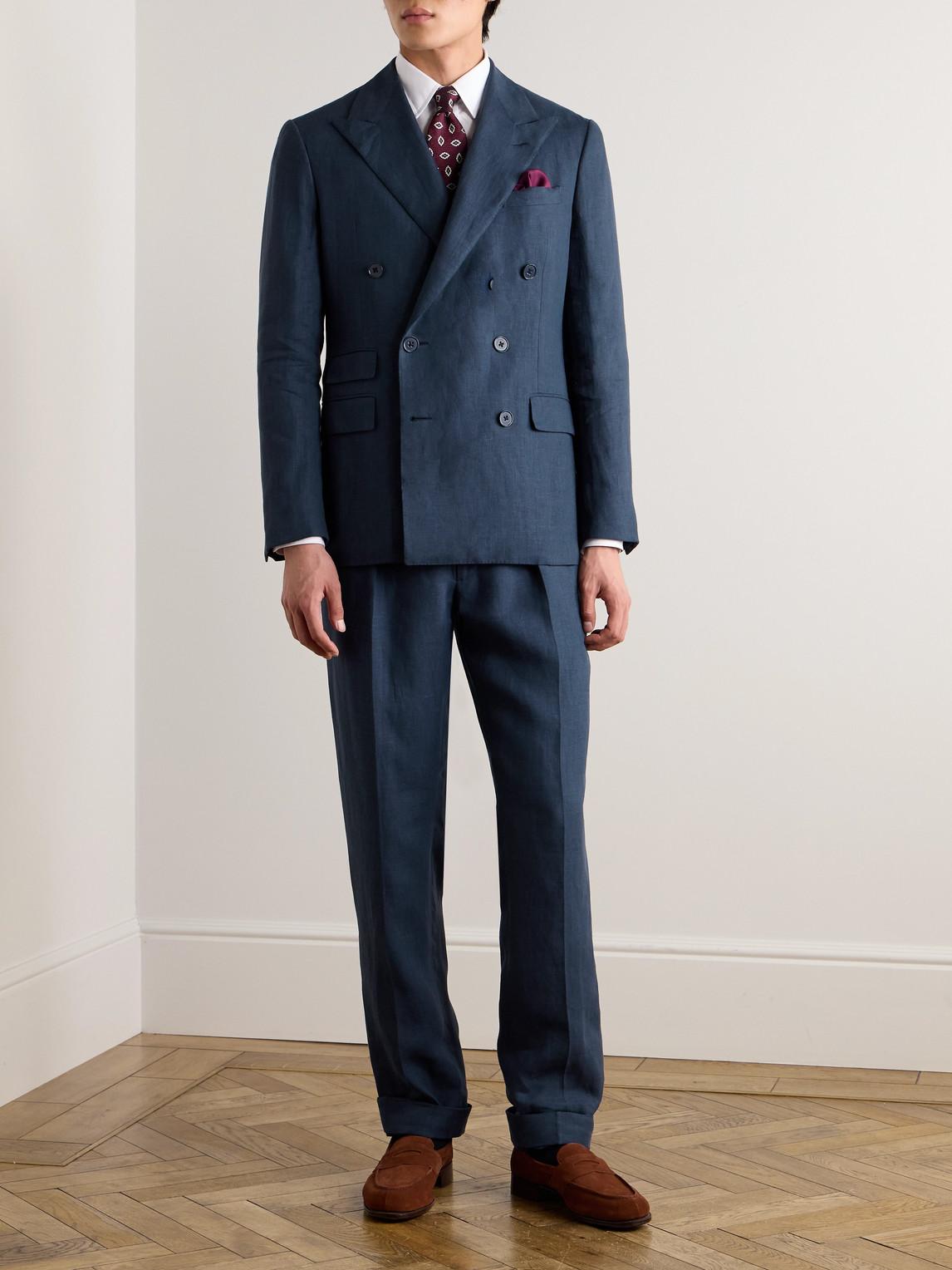 Ralph Lauren Kent Slim Fit Double Breasted Linen Suit Jacket in Blue for Men Lyst UK