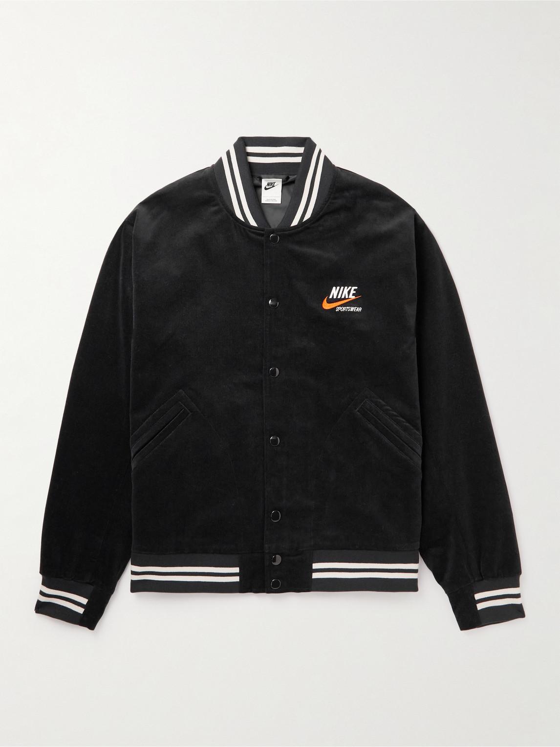 Nike Nsw Logo-embroidered Cotton-blend Corduroy Bomber Jacket in Black ...