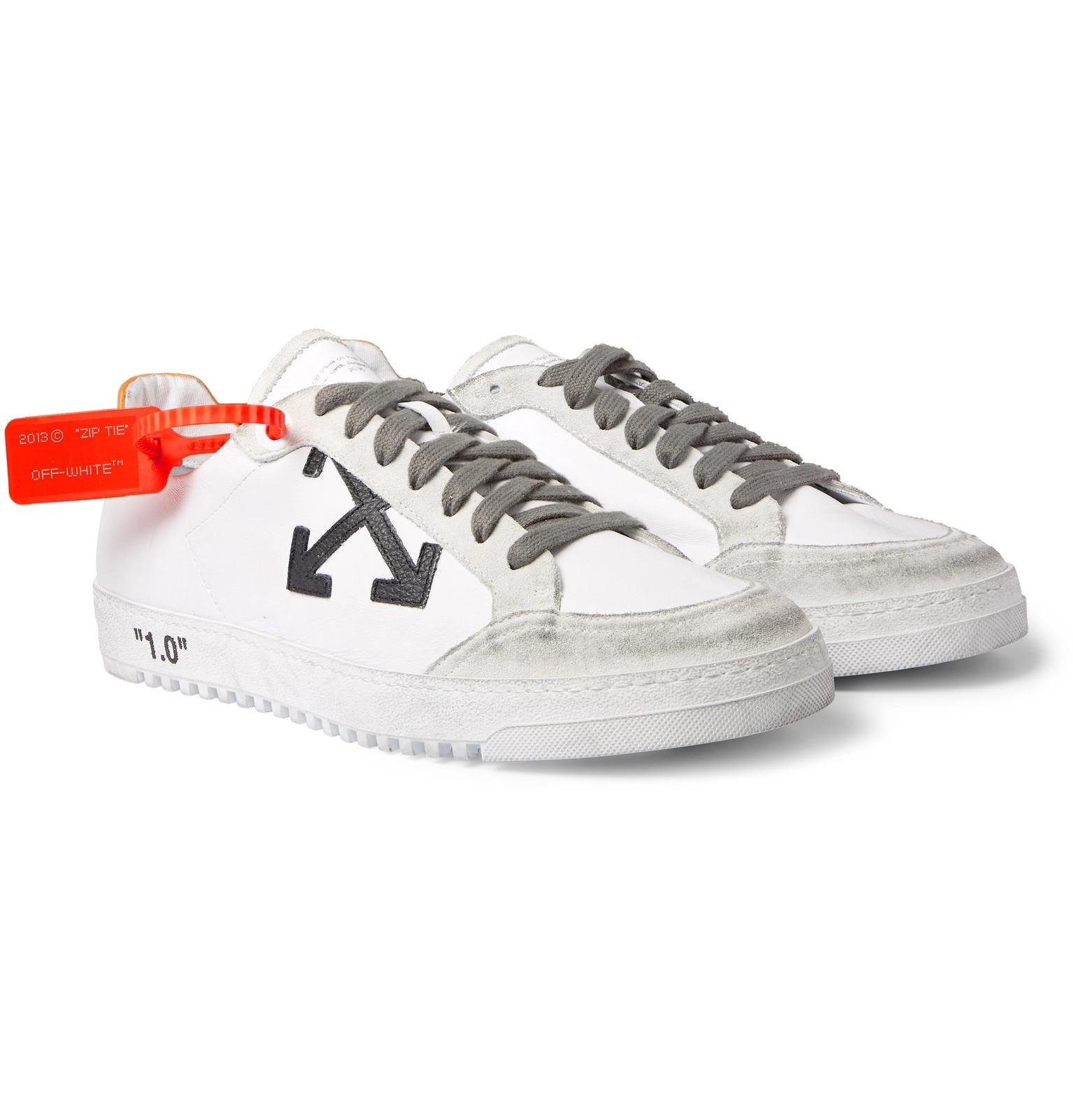 Off-White c/o Virgil Abloh 2.0 Distressed Suede-trimmed Leather Sneakers in  White for Men | Lyst