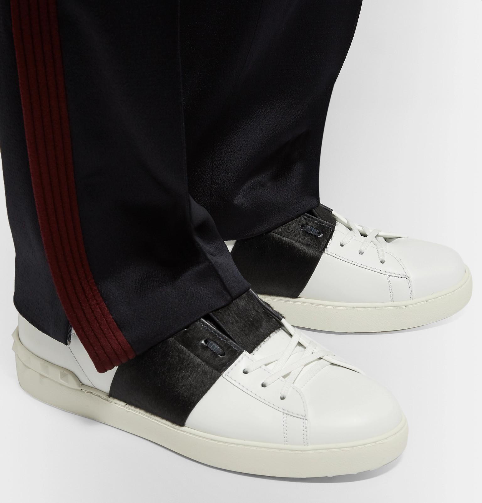 valentino garavani open striped leather sneakers