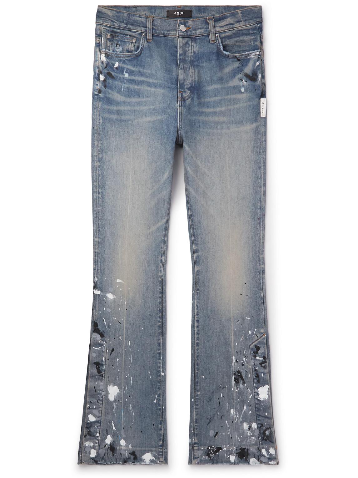 Amiri Slim-fit Flared Paint-splattered Jeans in Blue for Men | Lyst