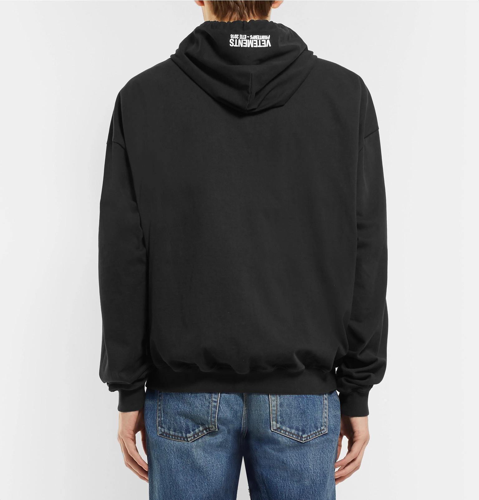 Vetements Embroidered Cotton-jersey Zip-up Hoodie in Black for Men