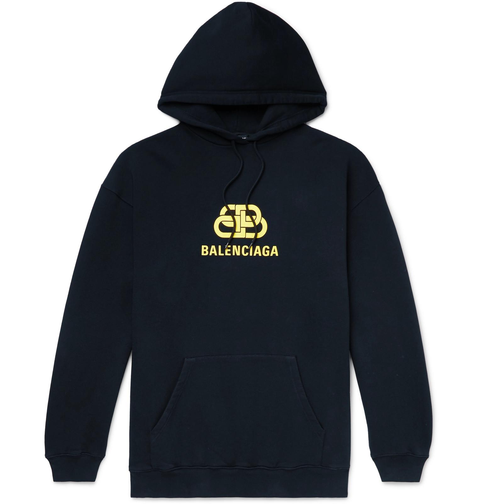 Balenciaga Oversized Logo-print Loopback Cotton-jersey Hoodie in Navy (Blue) for Men - Lyst