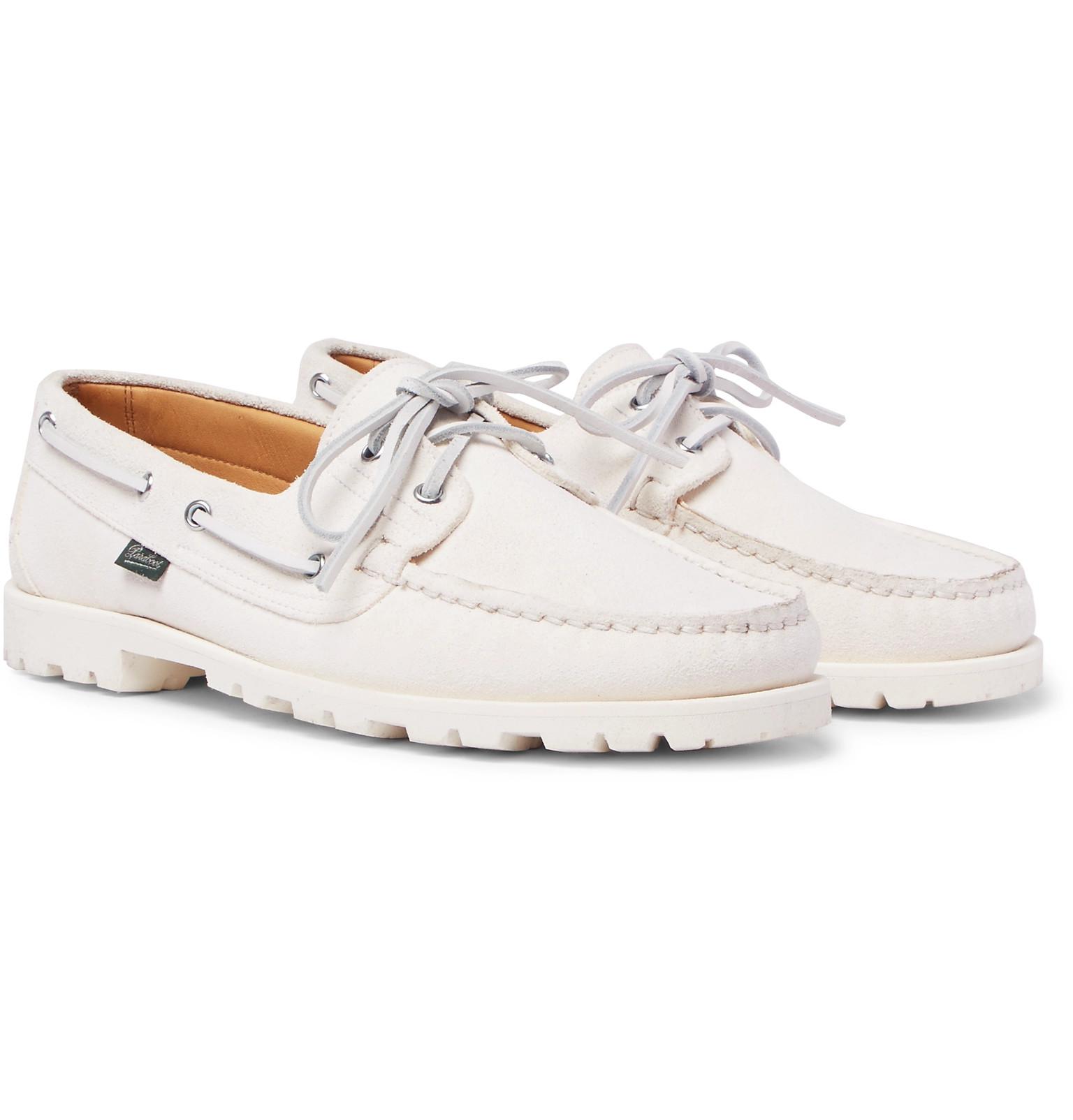Arpenteur + Paraboot Malo Suede Boat Shoes in Ecru (White