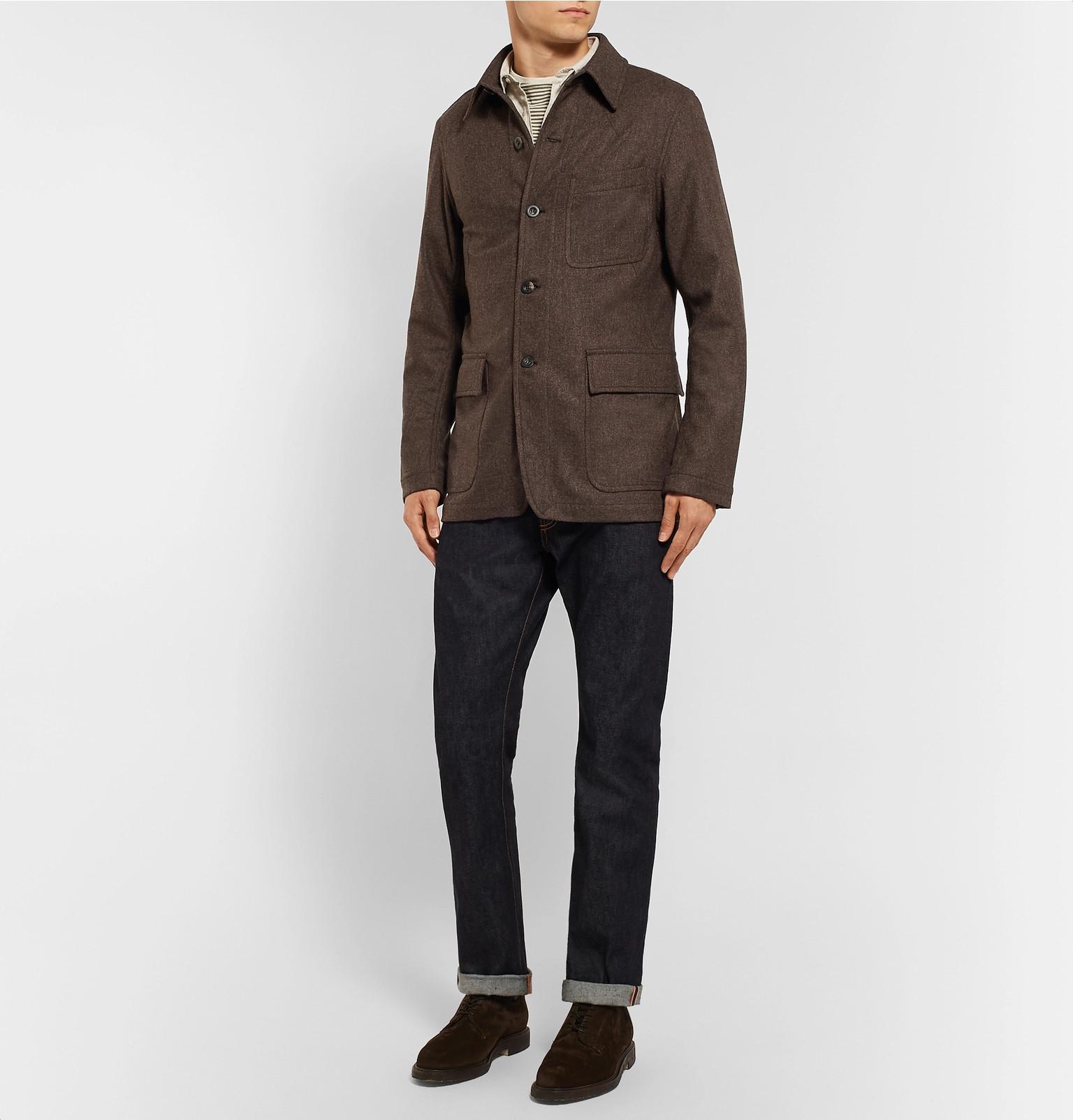 Private White V.c. Herringbone Wool Shirt Jacket in Brown for Men