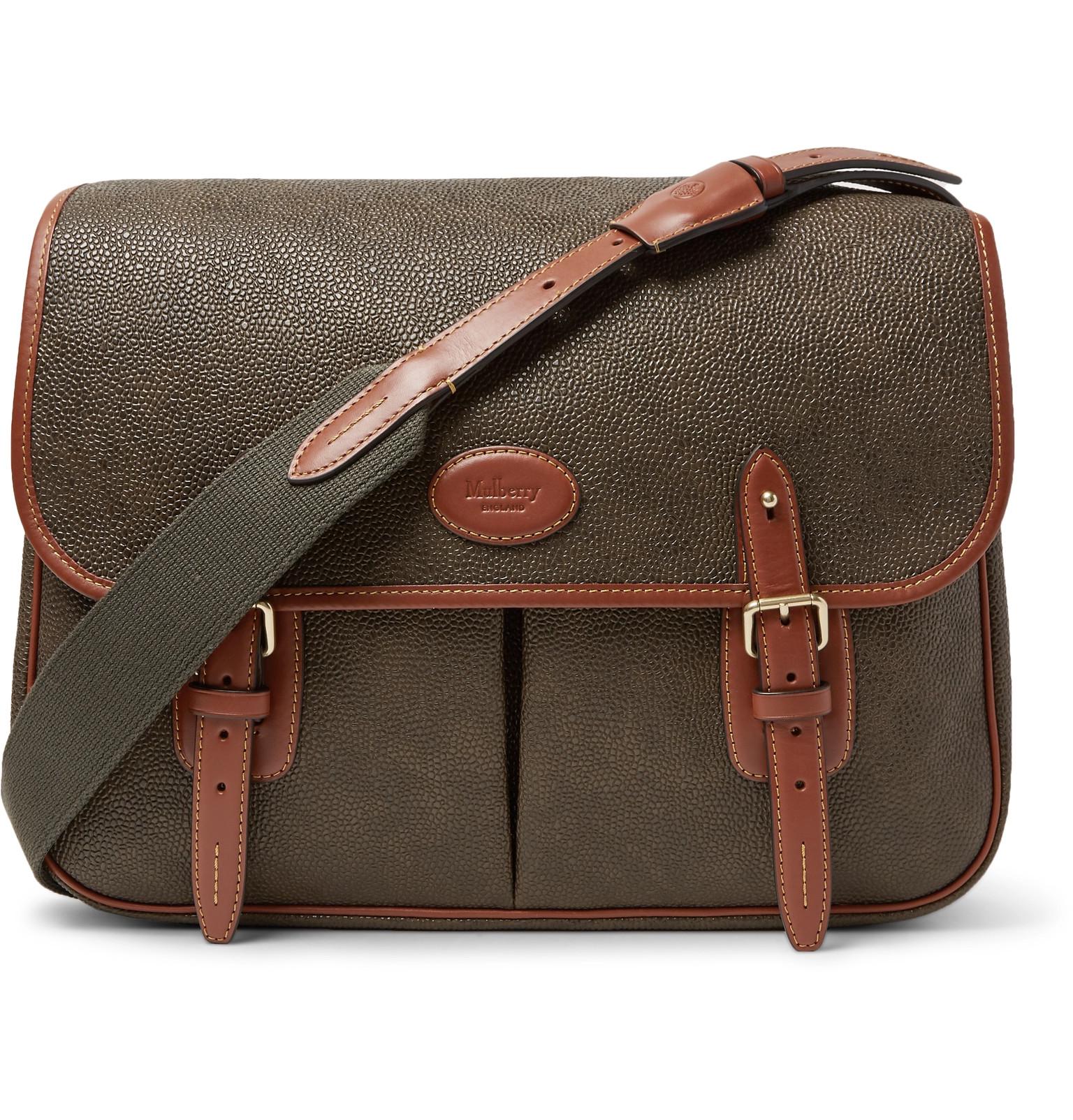 Mulberry Heritage Leather-trimmed Pebble-grain Coated-canvas Messenger Bag in Army Green (Green ...