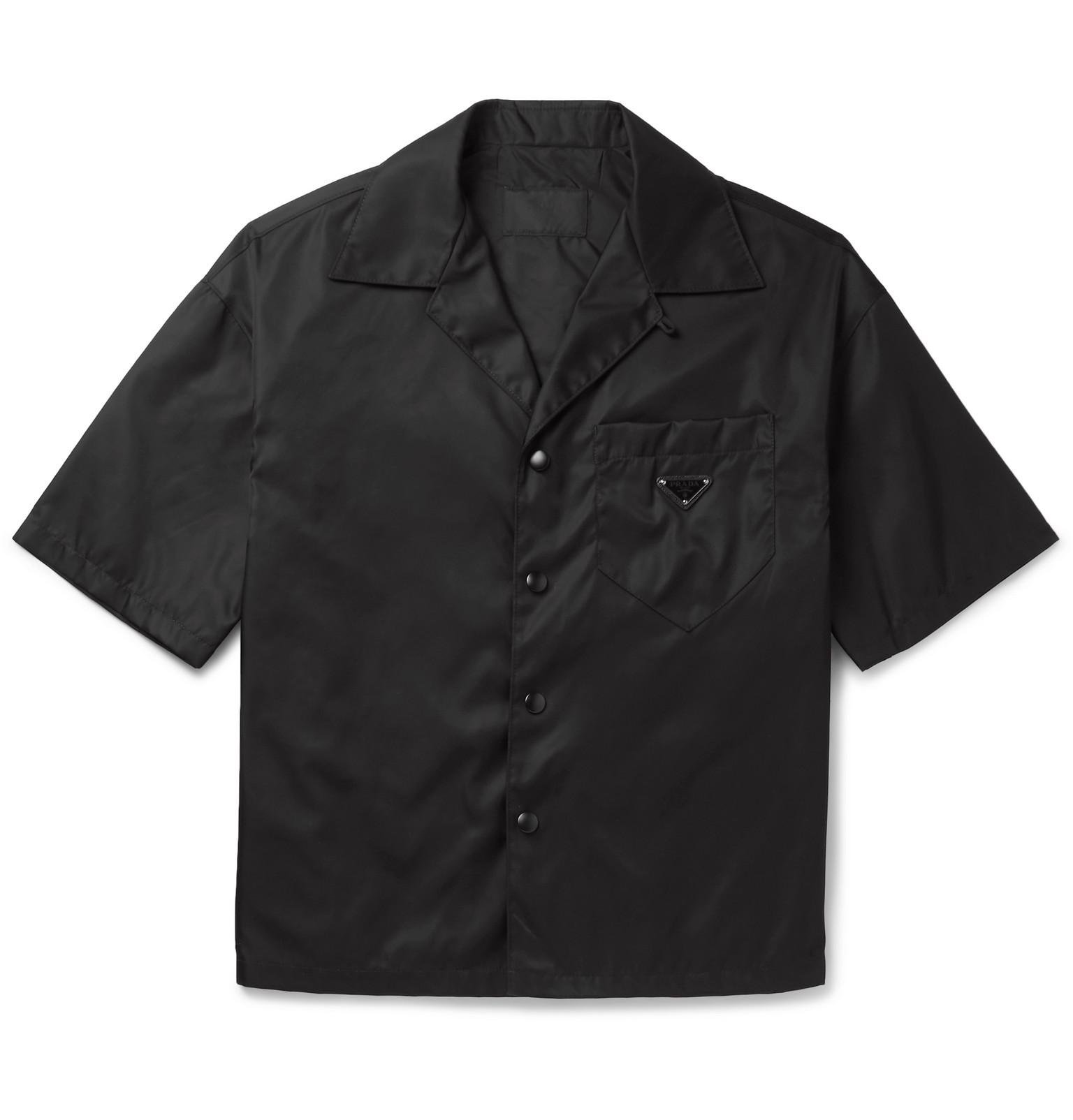 Prada Camp-collar Logo-appliquéd Nylon Overshirt in Black for Men - Lyst